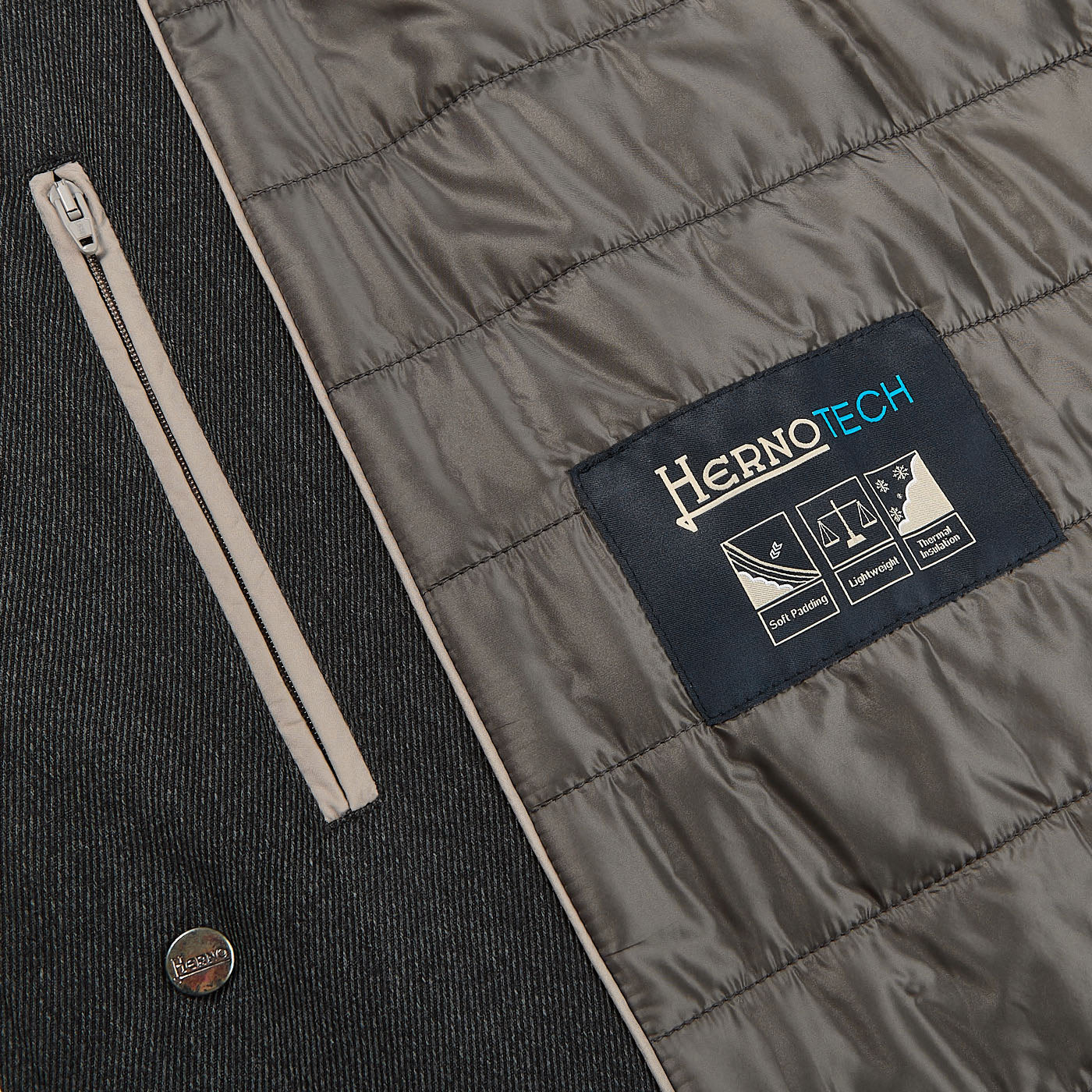 Herno Charcoal Wool Twill Beaver Collar Jacket Logo