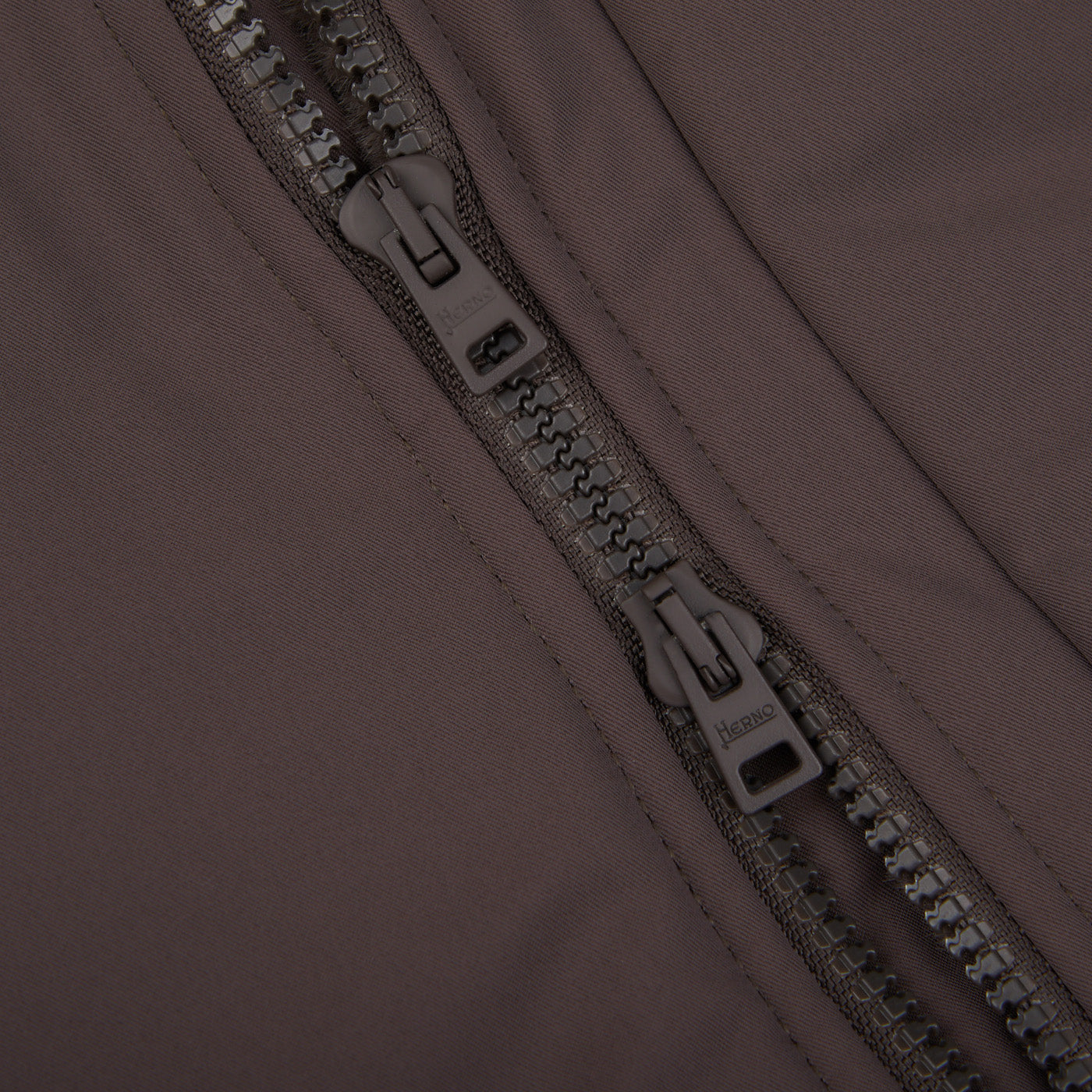Herno Dark Brown Technical Nylon Field Jacket Zipper