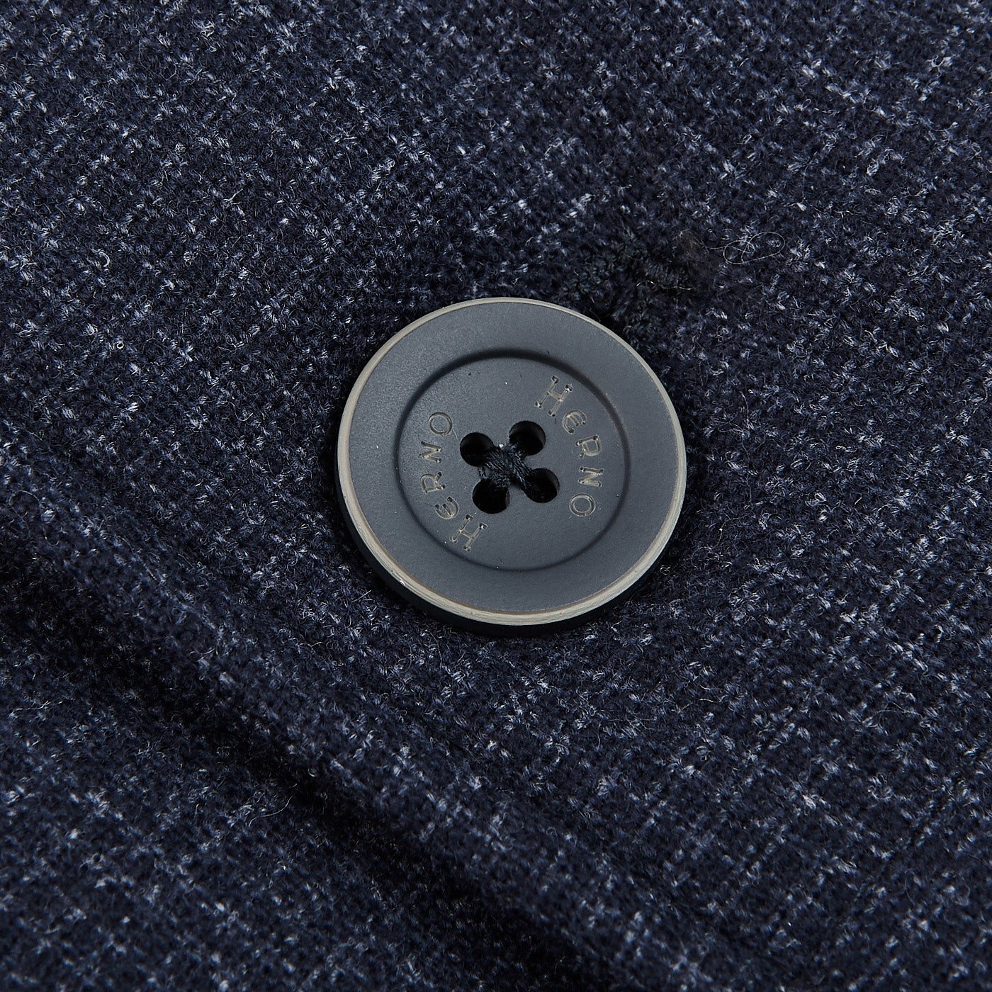 Herno Navy Wool Houndstooth Goose Down Jacket Button