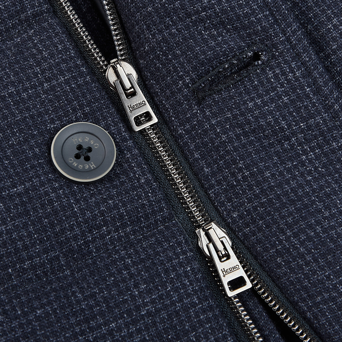 Herno Navy Wool Houndstooth Goose Down Jacket Zipper