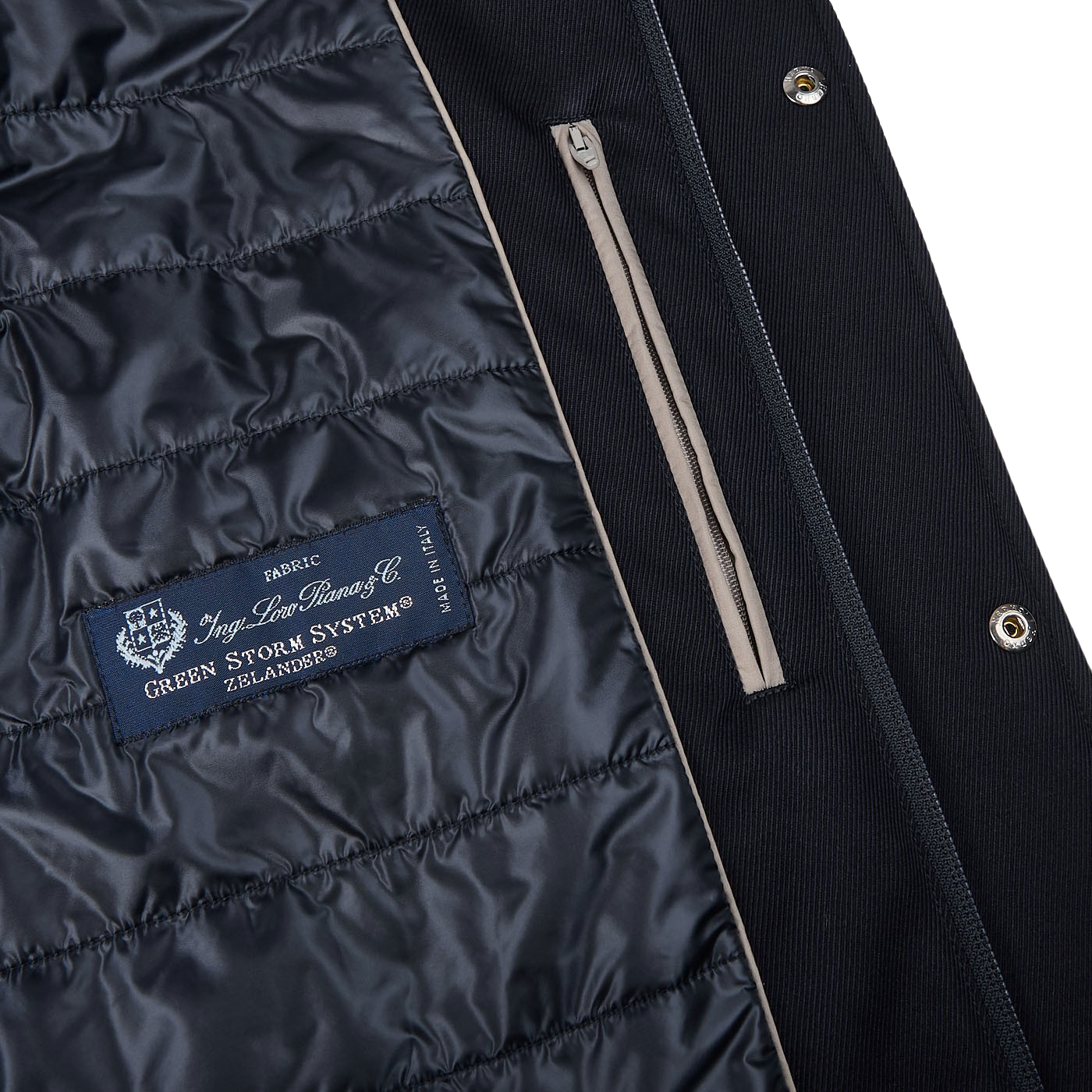 Herno Navy Wool Twill Beaver Collar Jacket Inside