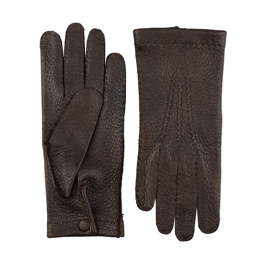 Hestra Espresso Peccary Unlined Palm Button Gloves Closed