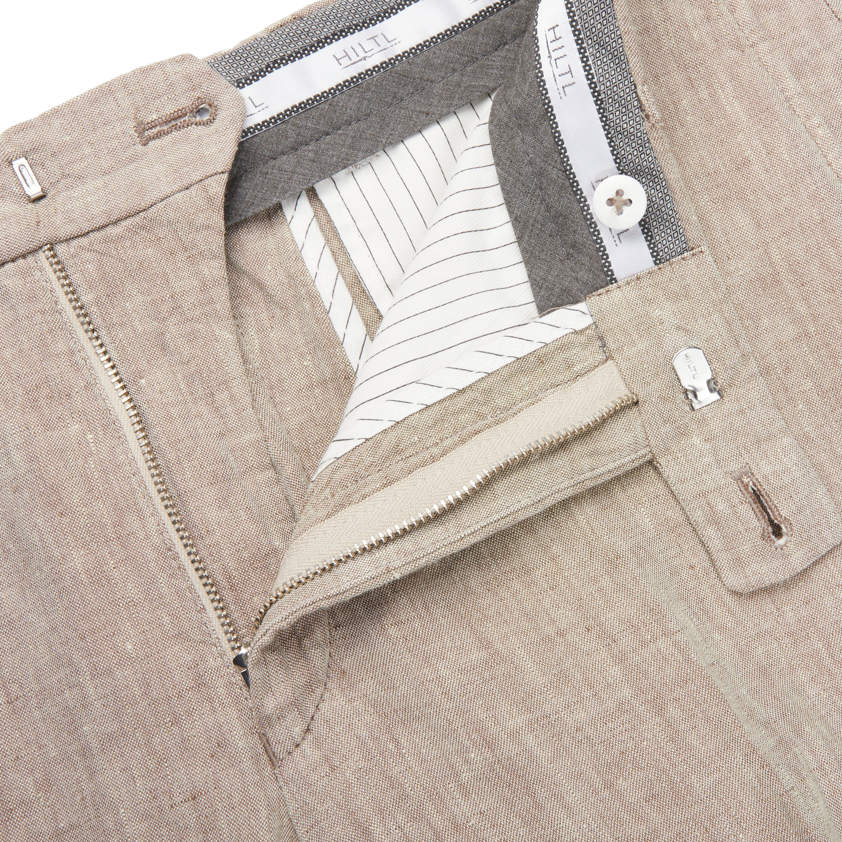 Hiltl Beige Washed Linen Regular Fit Chinos Zipper