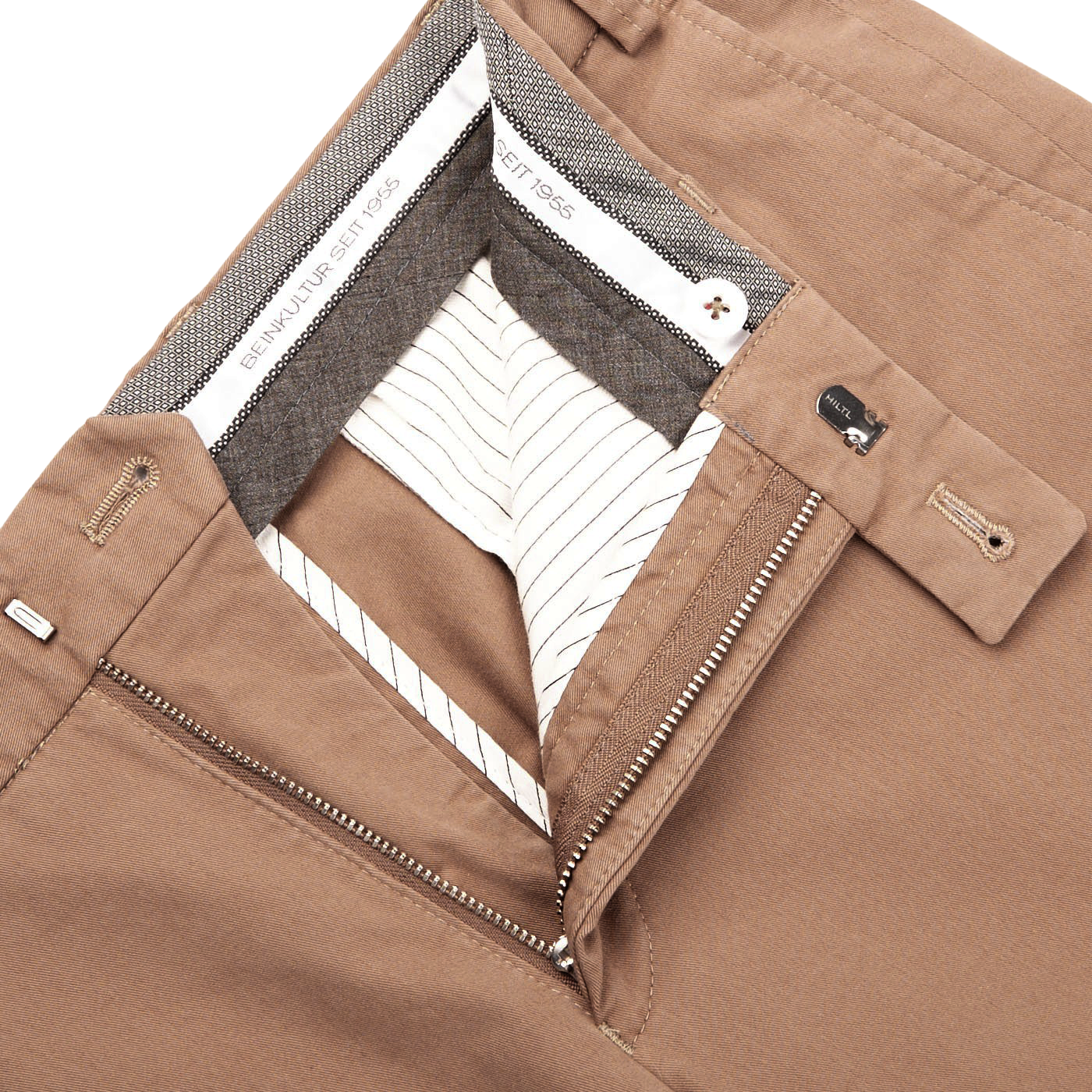 Hiltl Dark Khaki Cotton Stretch Regular Fit Chinos Zipper