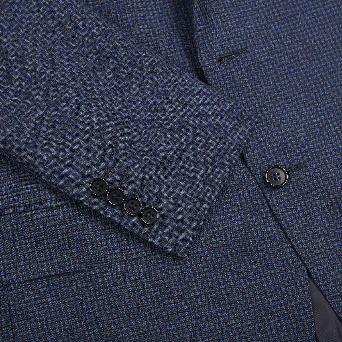 Navy Blue Gingham Wool Blazer