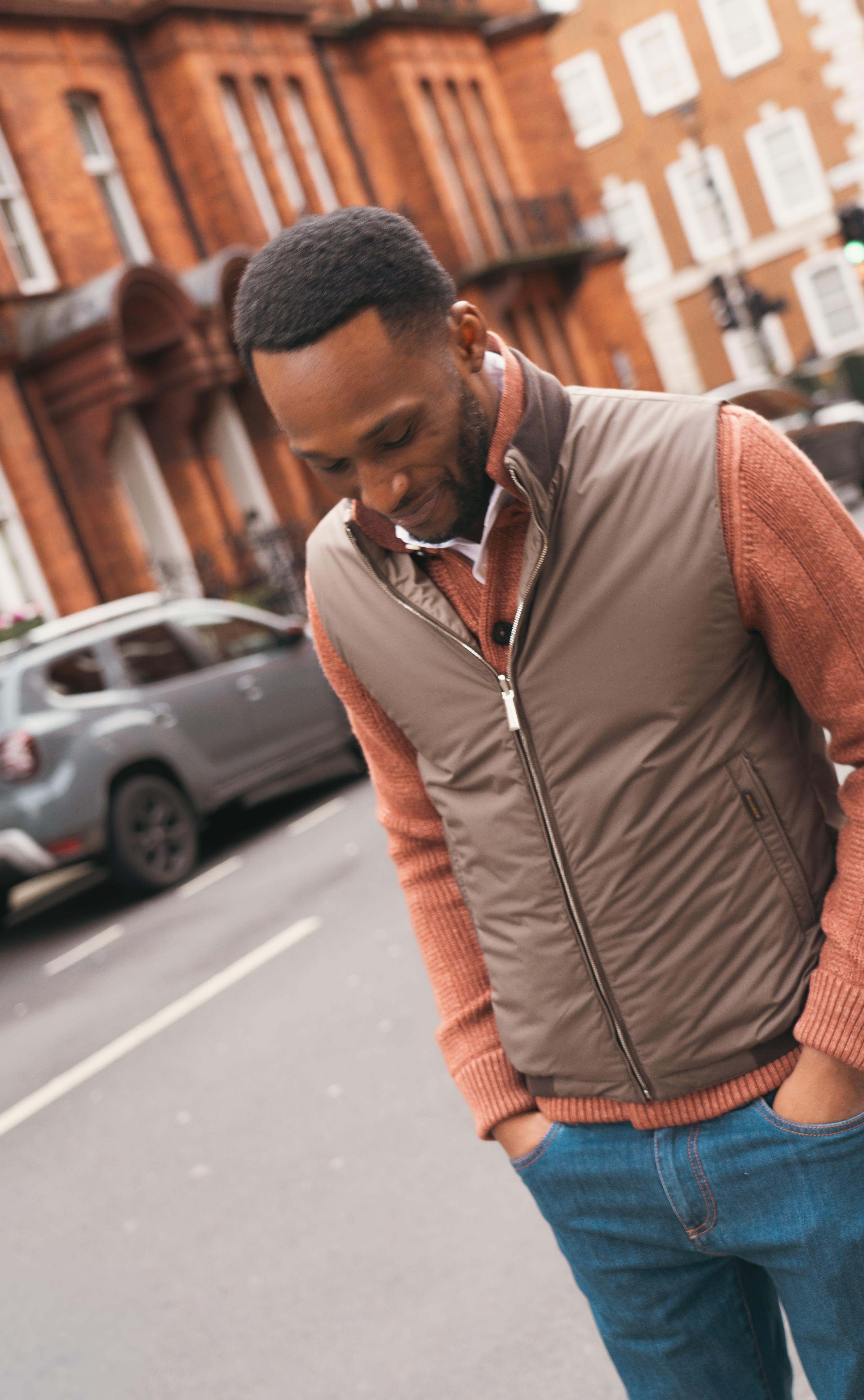 Brick Wool/Linen/Cashmere Blend Knitted Jacket