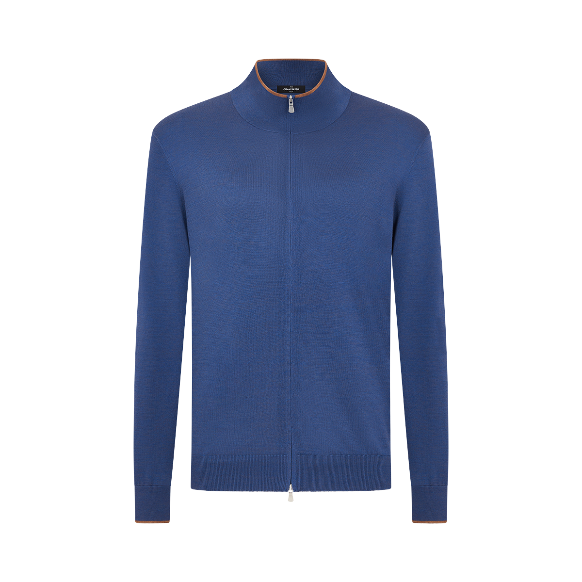 Blue Silk/Cotton Blend Full Zip Cardigan