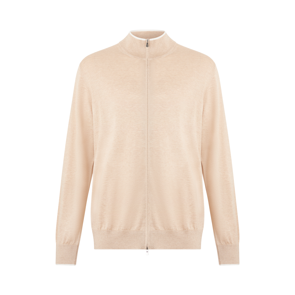 Beige Silk/Cotton Zip Cardigan