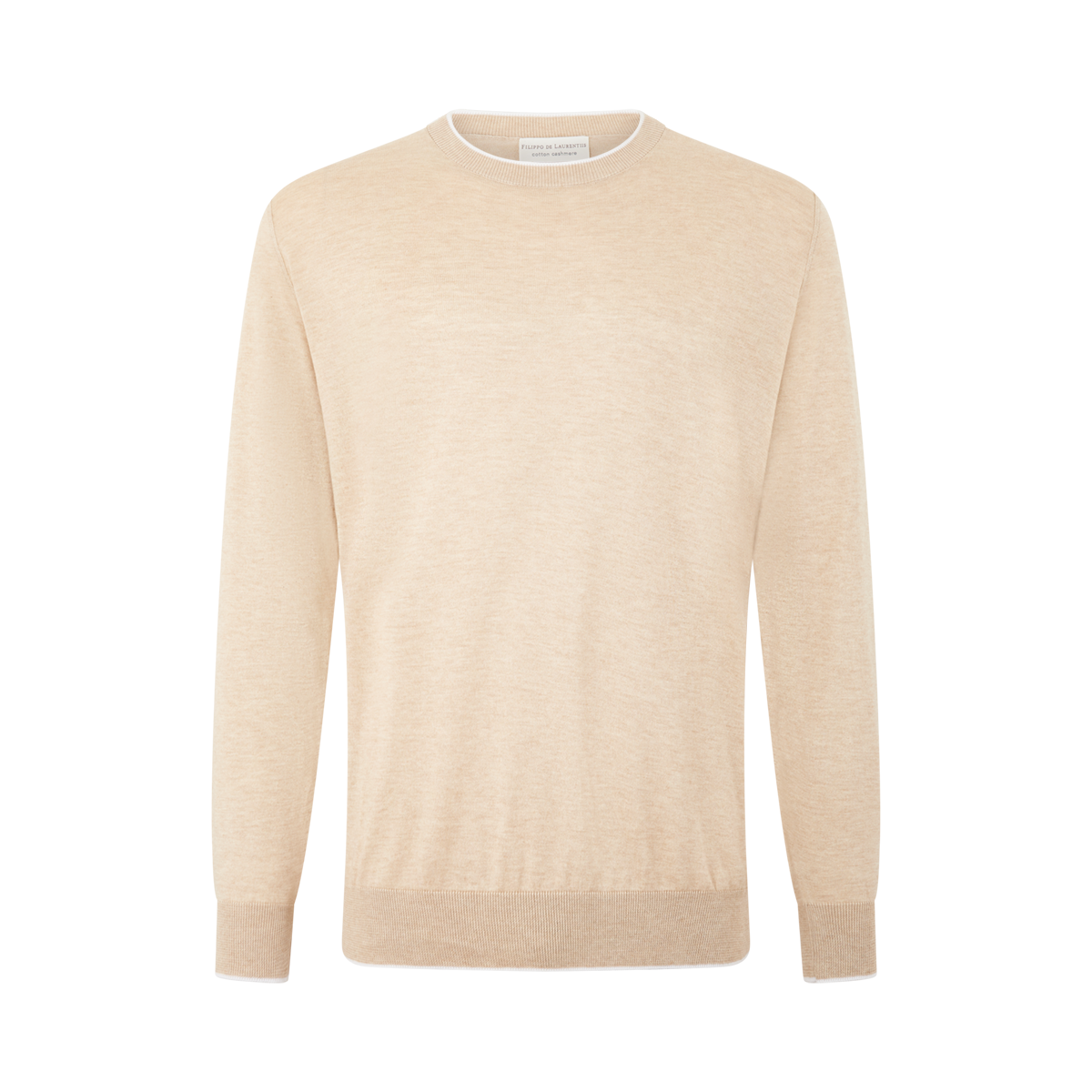 Beige Cotton/Cashmere Crewneck Sweater
