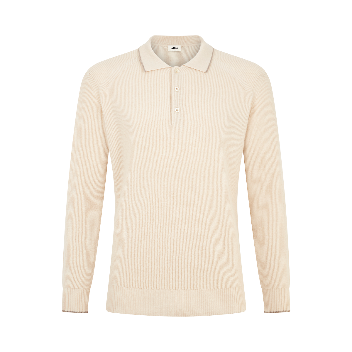 Beige Wool Chunky Fisherman Rib Knitted Polo