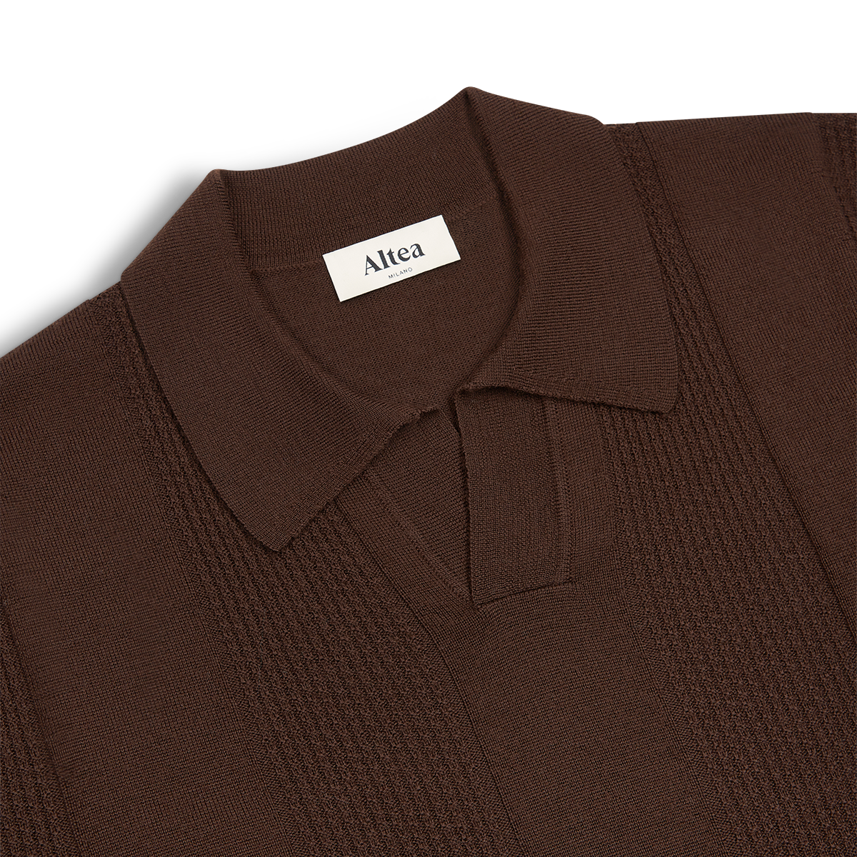 Brown Wool Open Collar Knit Polo