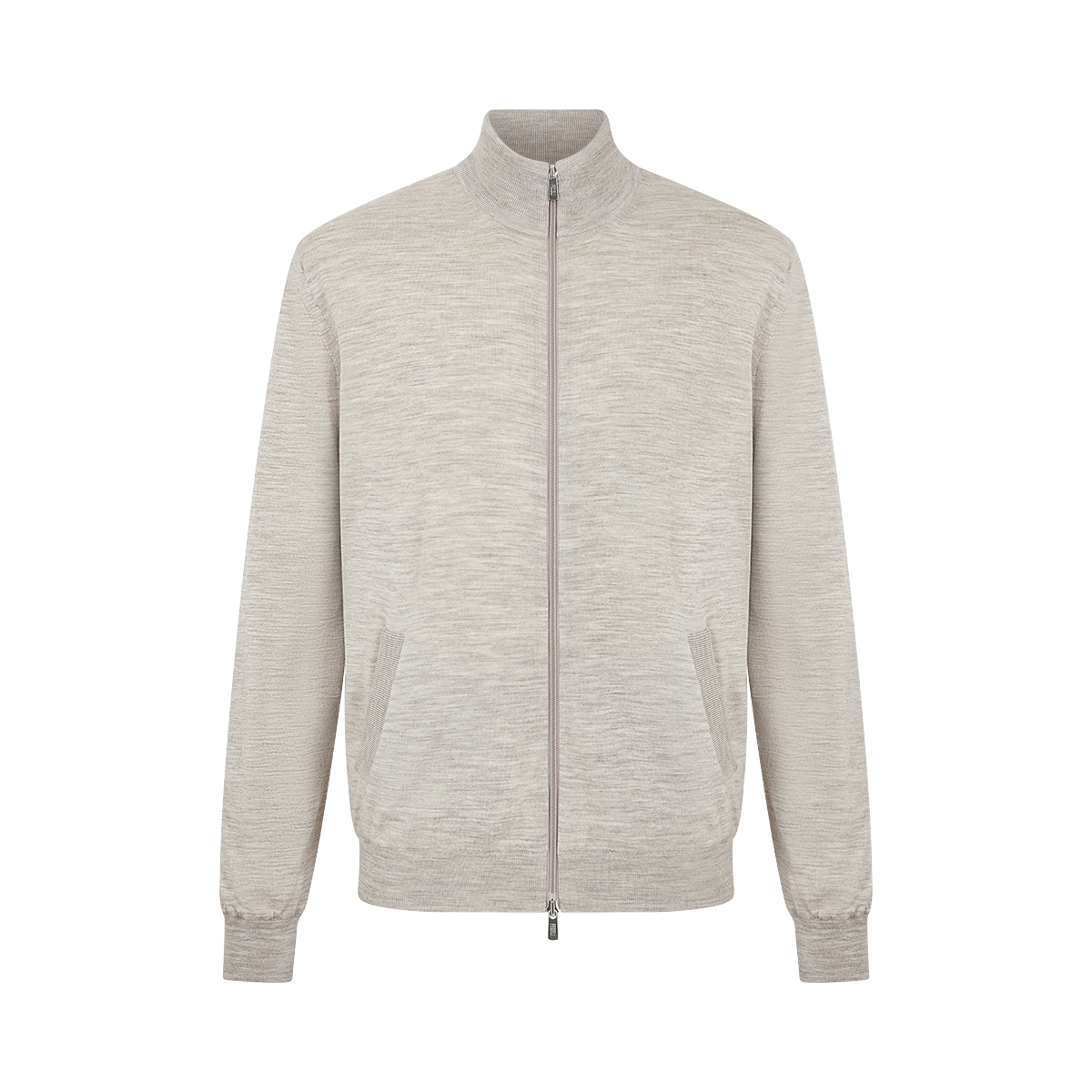 Beige Melange Extra Fine Wool Windstop Knitted Jacket