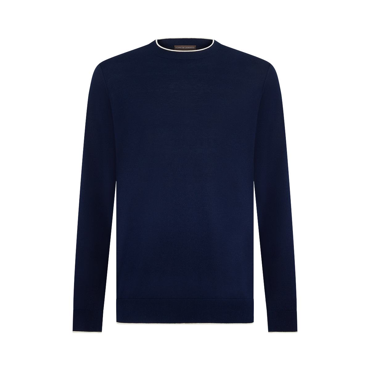 Navy/White Cotton Cashmere Crew Neck Sweater