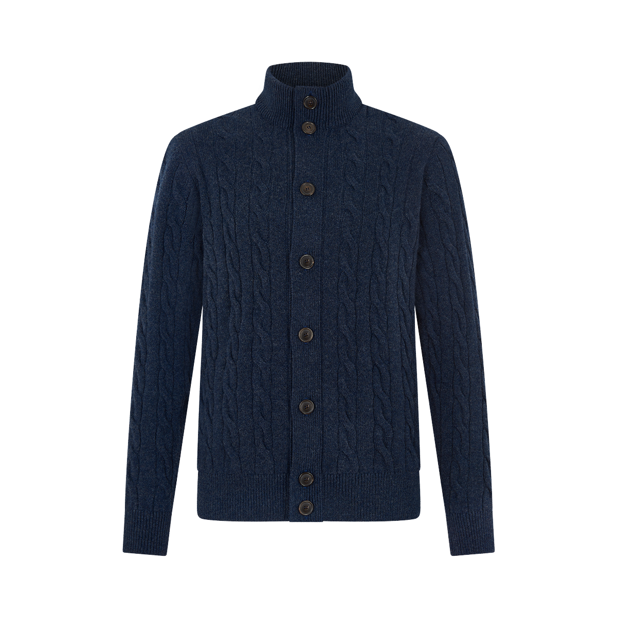 Blue Wool Cashmere Cable-Knit Button Cardigan