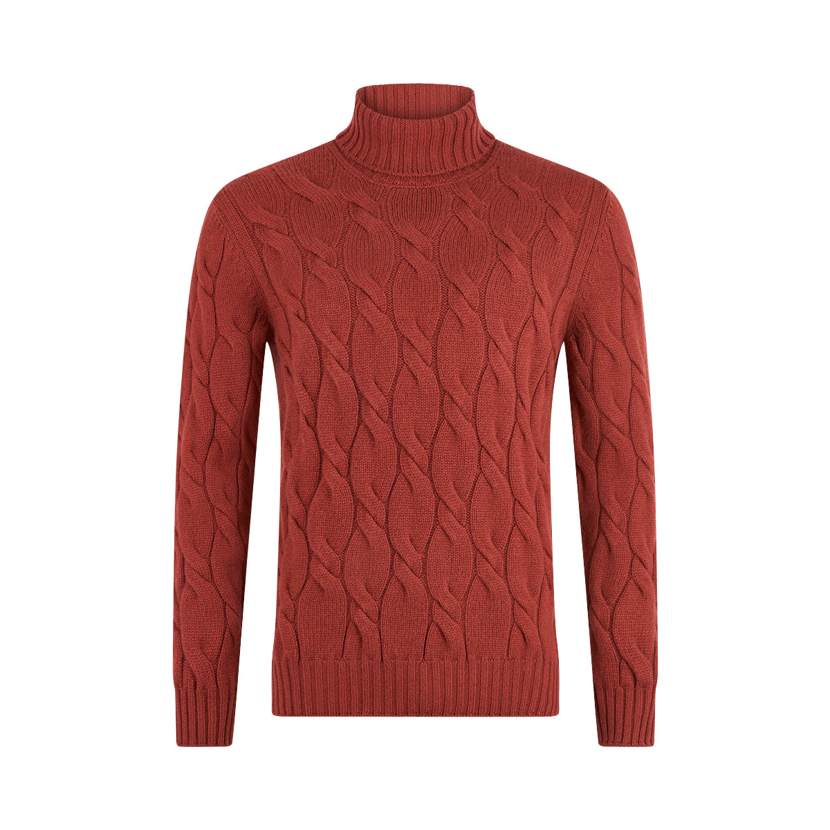 Brick Red Cashmere Cable Knit Rollneck