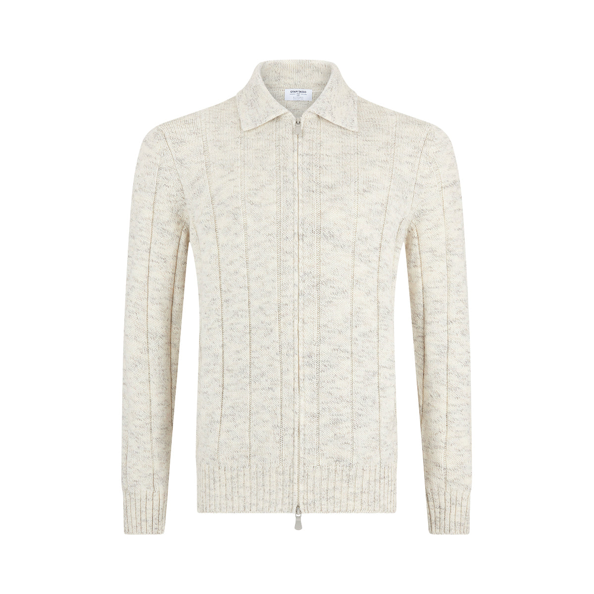 Cream Melange Wool Full Zip Cardigan