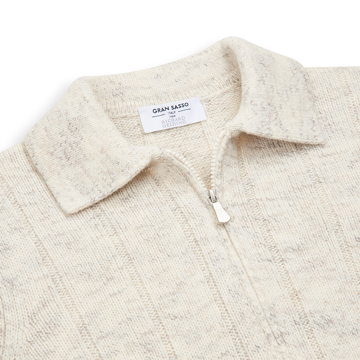 Cream Melange Wool Full Zip Cardigan