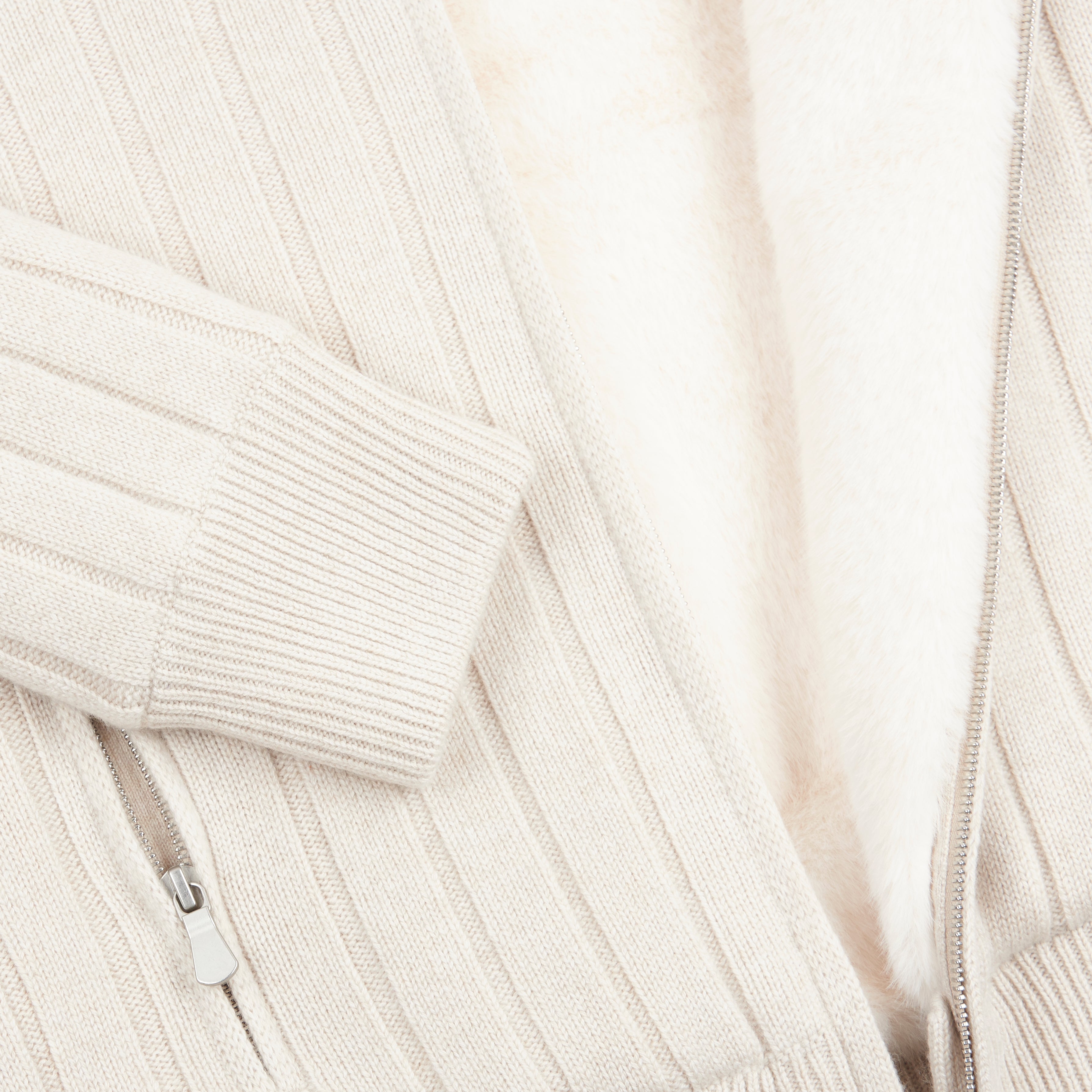 Beige Cashmere Faux Fur Lined Jacket