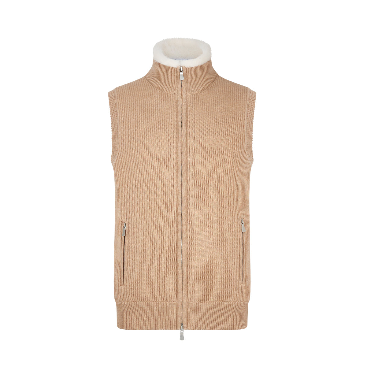 Beige Cashmere Knitted Gilet with Faux Fur Lining