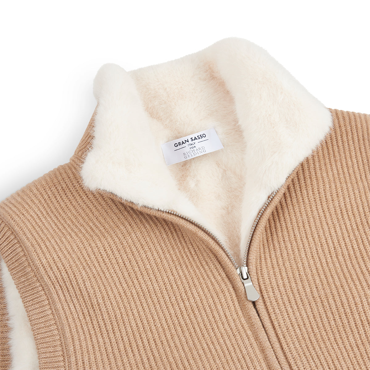 Beige Cashmere Knitted Gilet with Faux Fur Lining