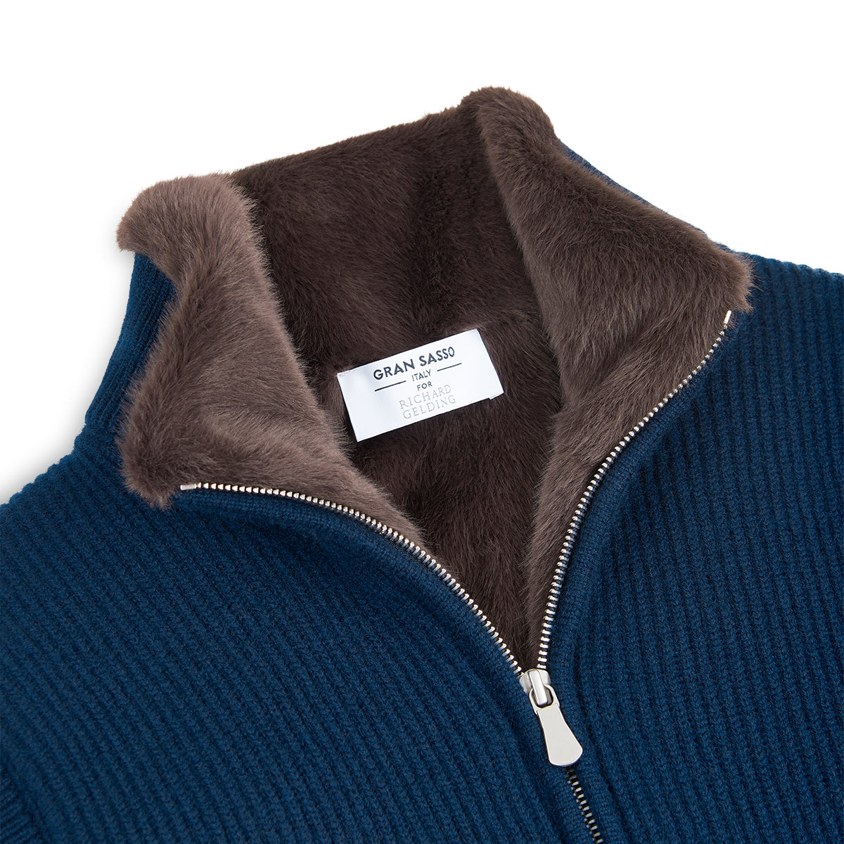 Navy Cashmere Knitted Gilet with Faux Fur Lining