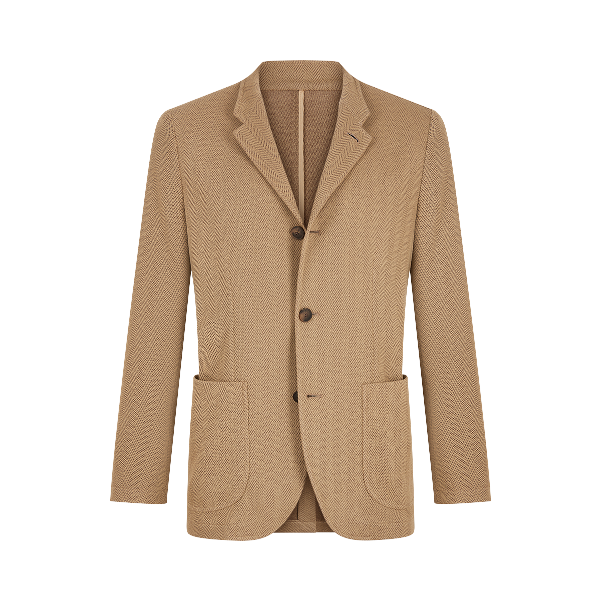 Beige Herringbone Cotton Blend Jacket