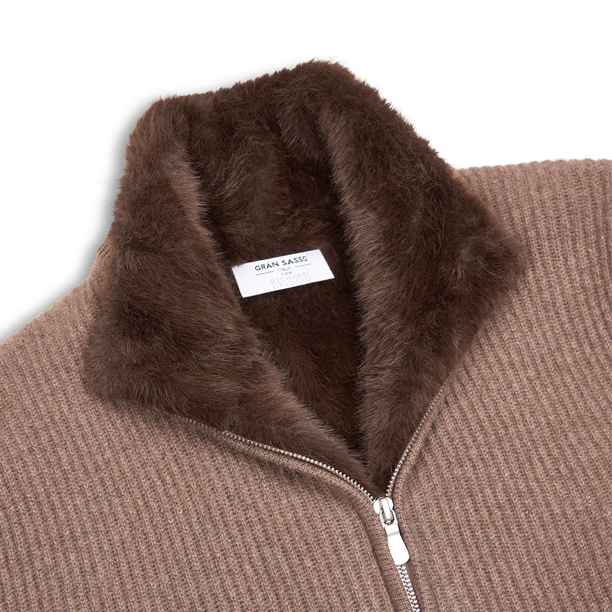 Brown Cashmere Cardigan with Faux Fur Lining