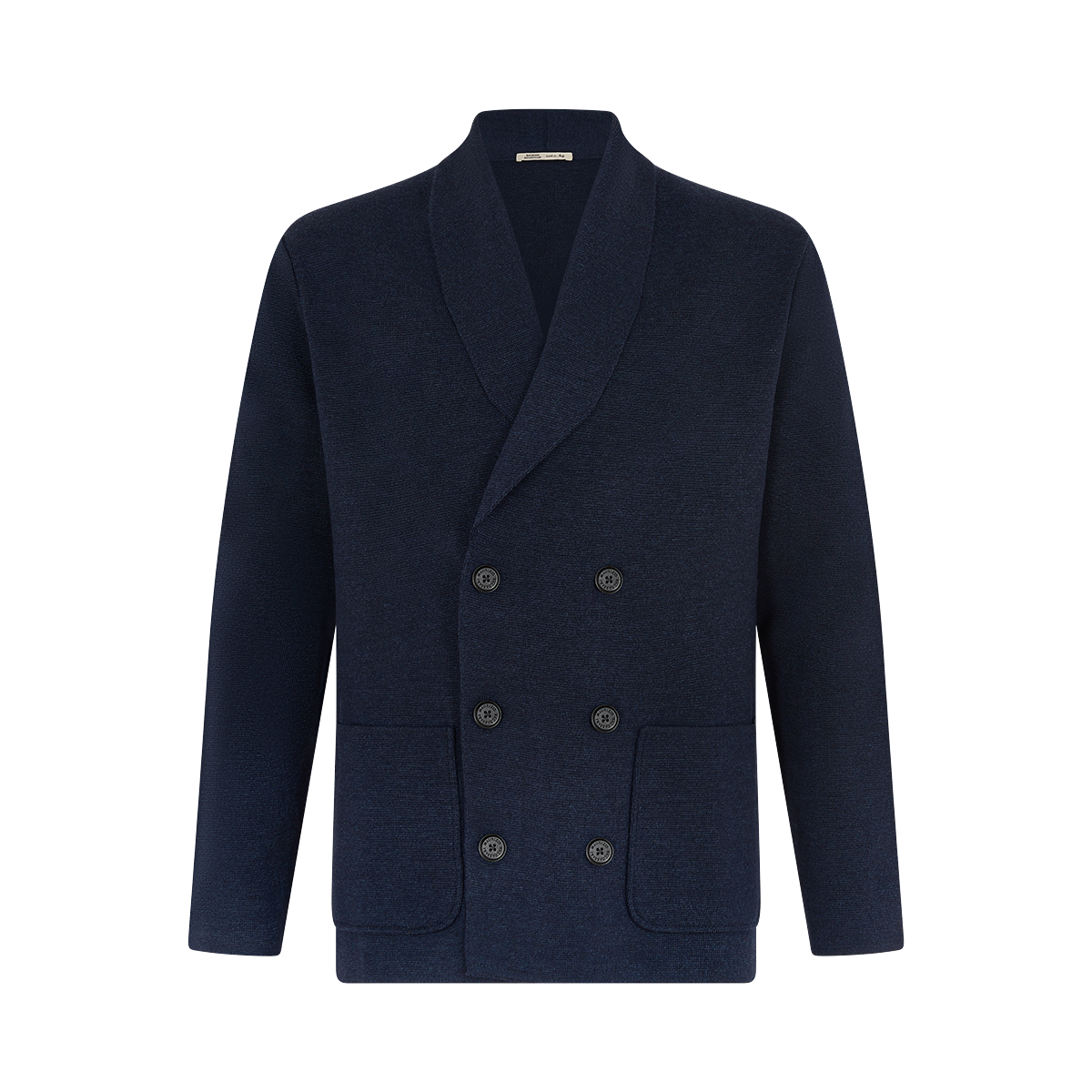 Navy Wool Milano Stitch Double Breasted Cardigan