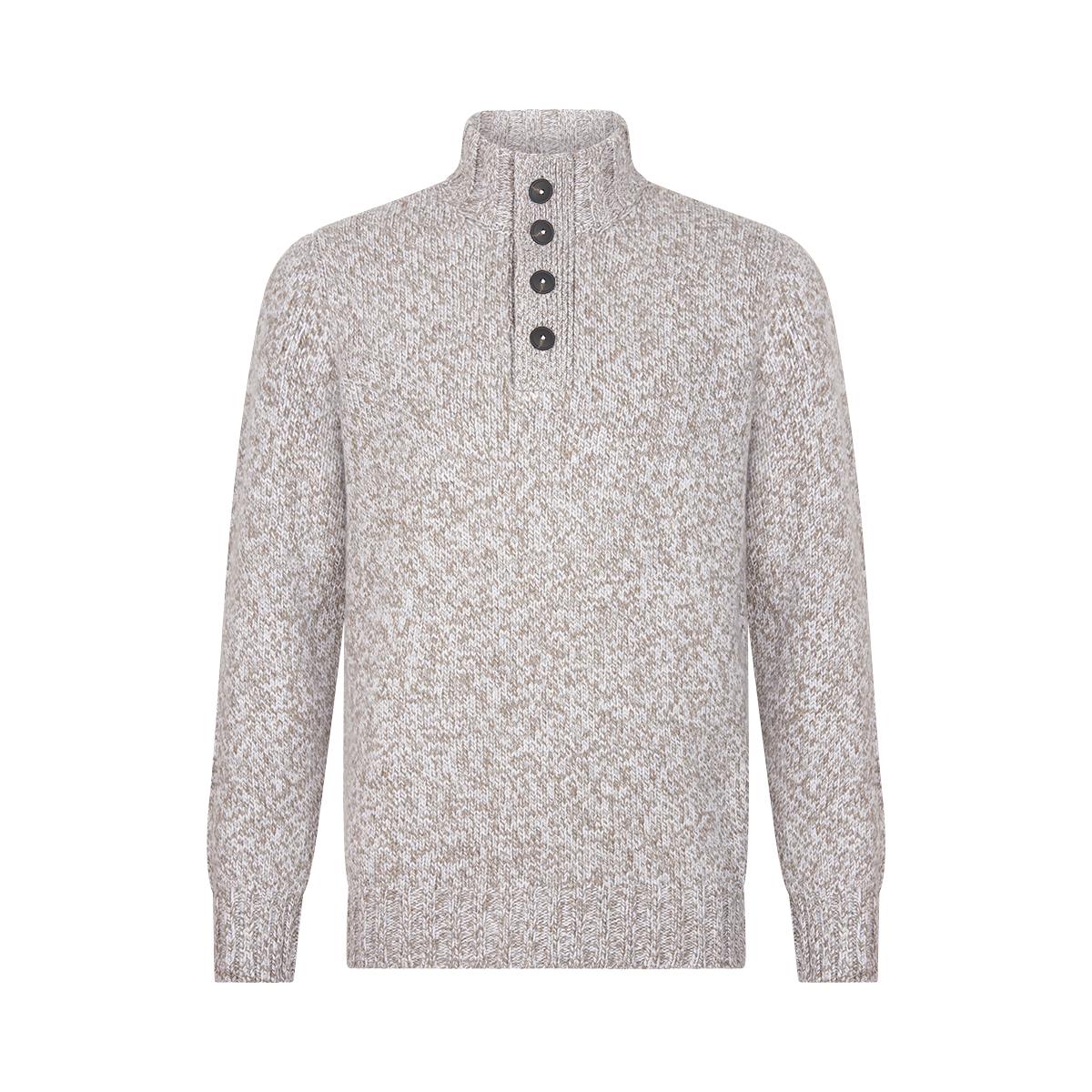 Beige Wool Quarter Button Neck Sweater