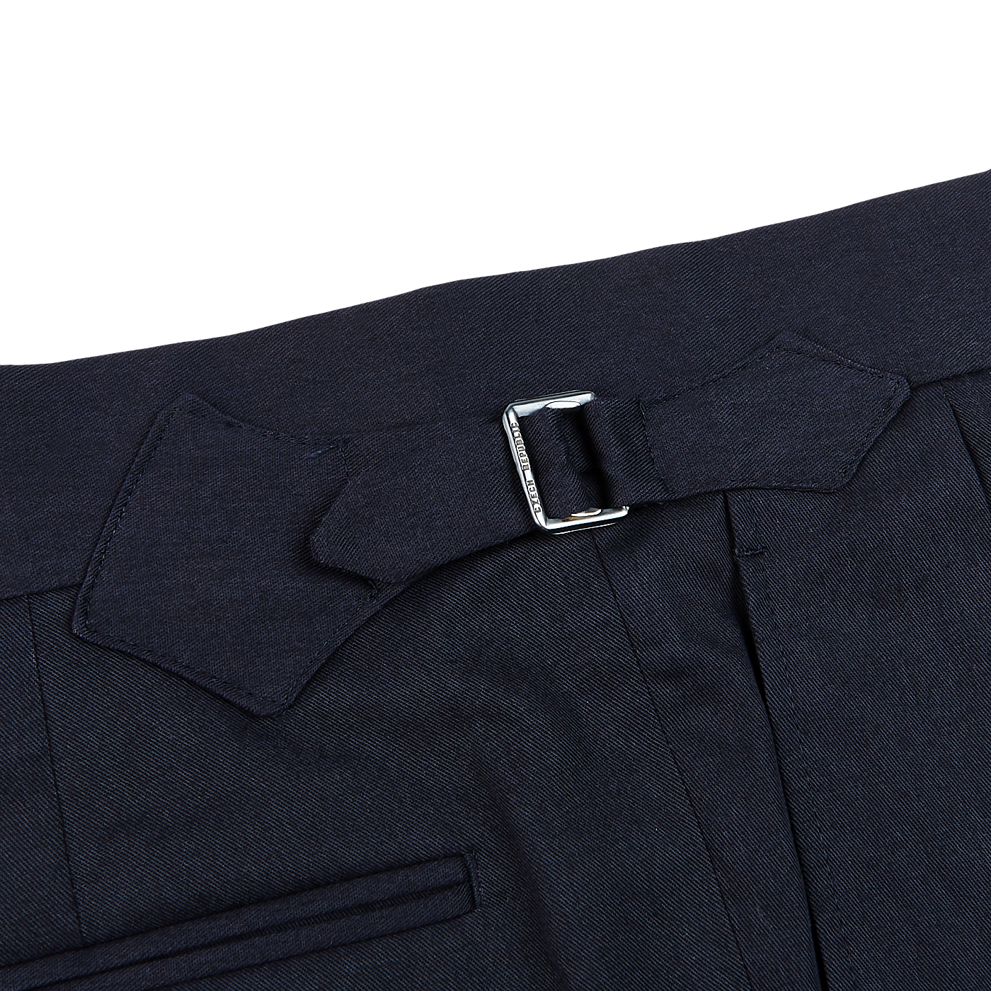 Kit Blake Navy Blue Cotton Twill Pleated Trousers Adjuster