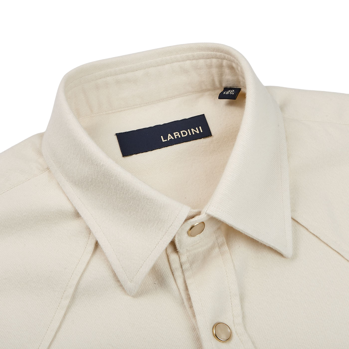 Lardini Cream White Cotton Flannel Western Collar