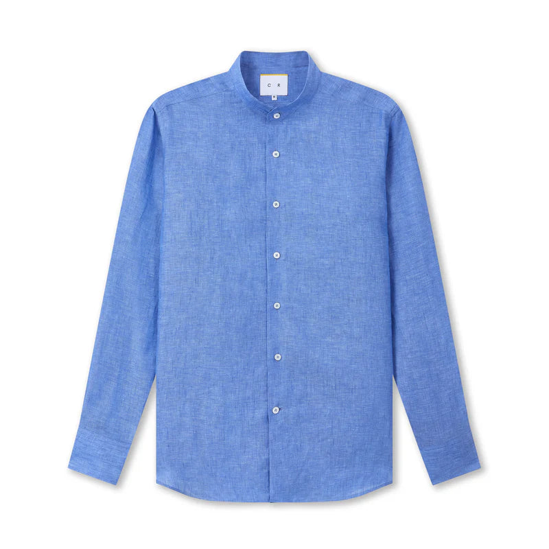 Cobalt Blue Linen Nehru Collar Shirt