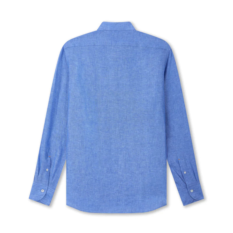 Cobalt Blue Linen Nehru Collar Shirt