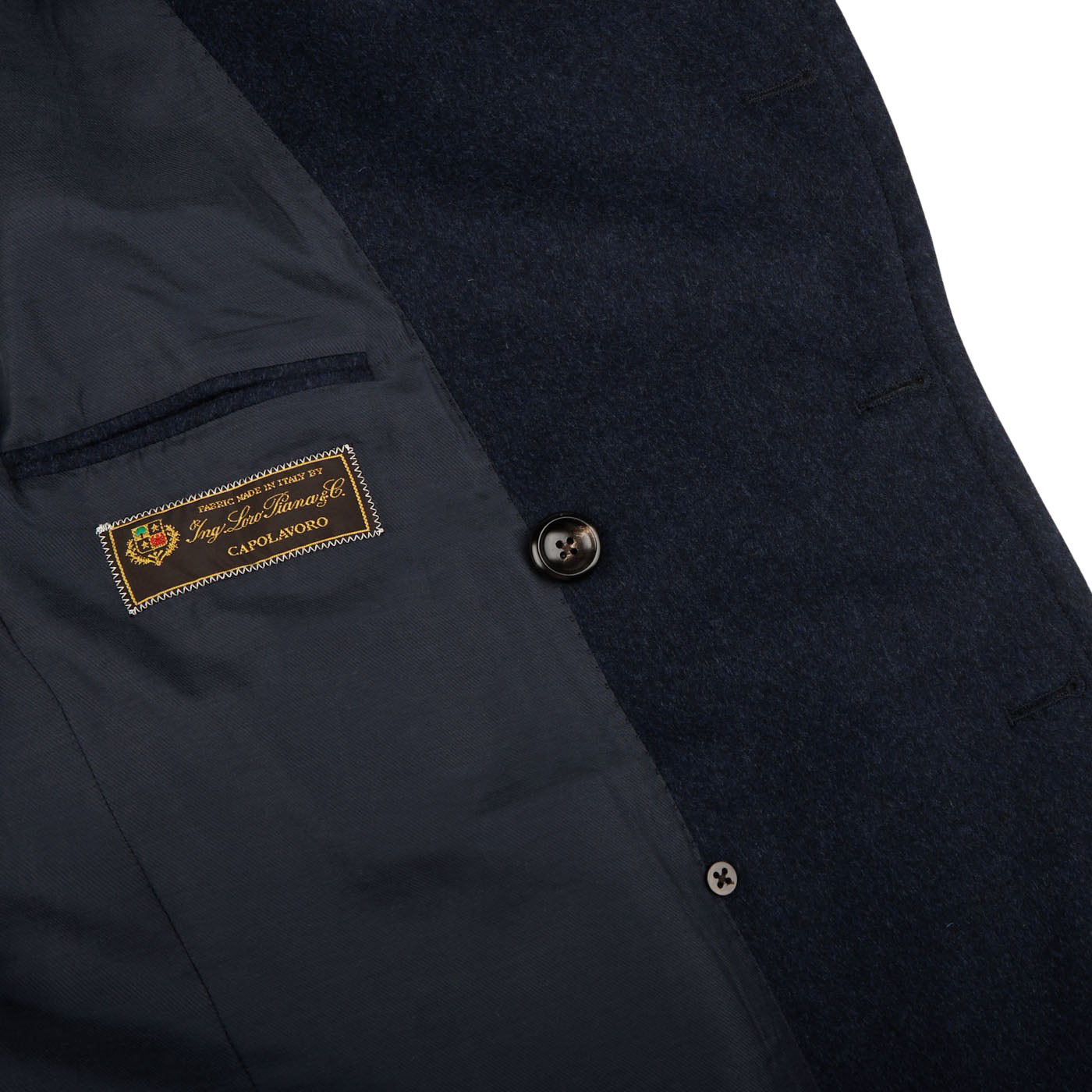 Luigi Bianchi Blue Melange Loro Piana Wool Polo Coat Inside