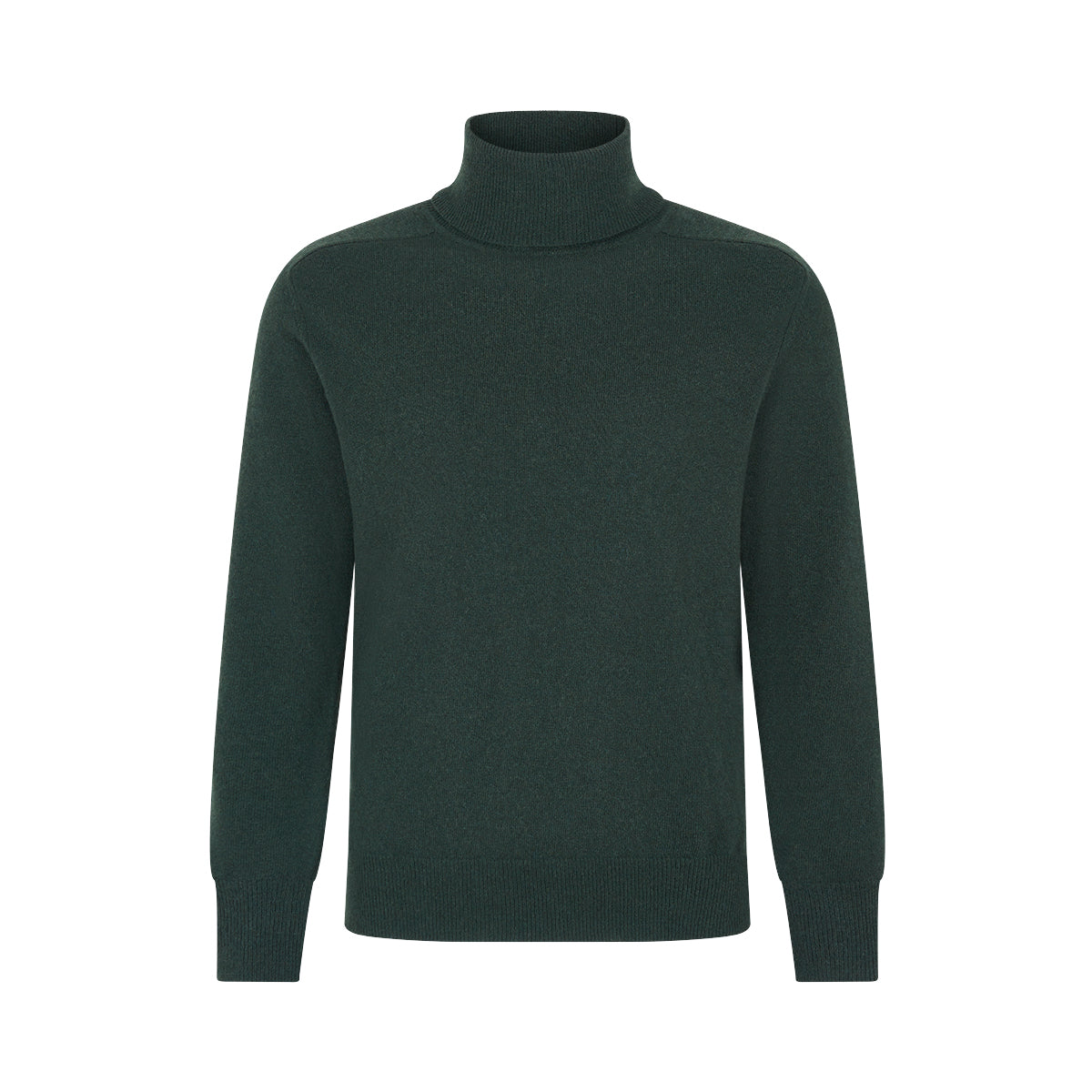 Bottle Green Virgin Wool Cashmere Roll Neck Sweater