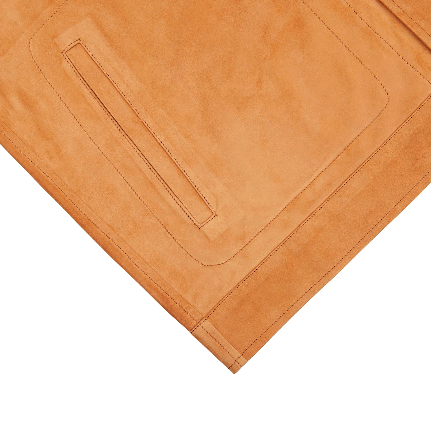 A Bright Tan Suede Leather Overshirt by Manto on a white surface.