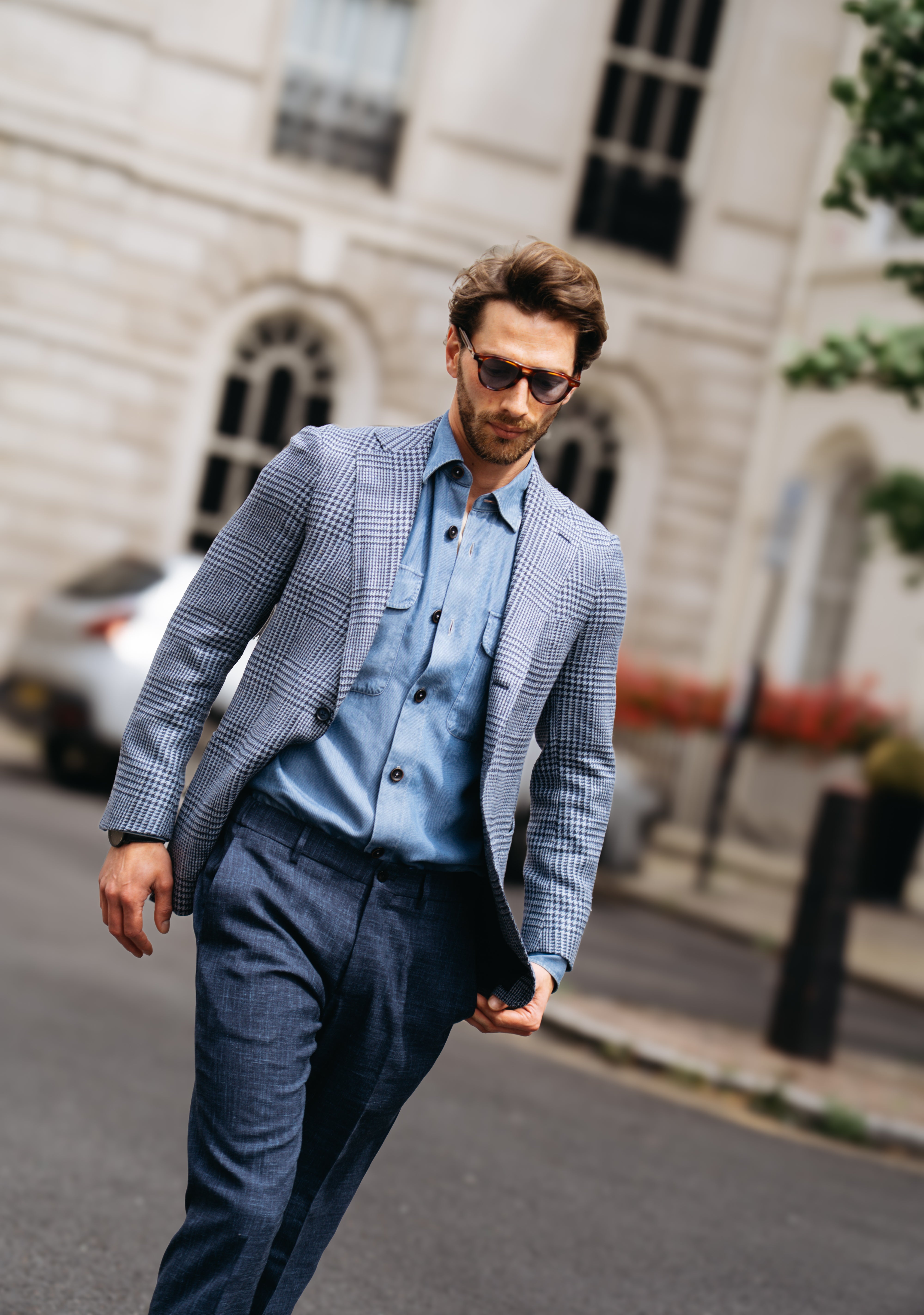 Navy Blue Wool Silk Linen Loro Piana Casual Trouser