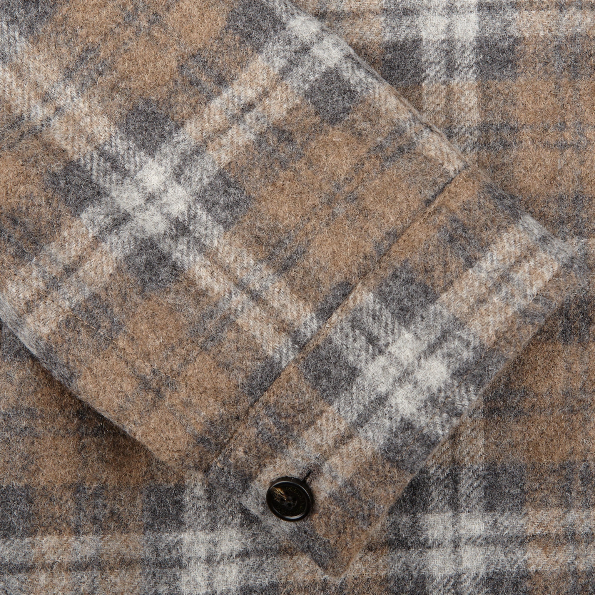 Maurizio Baldassari Beige Grey Checked Baby Alpaca Wool Overshirt Cuff