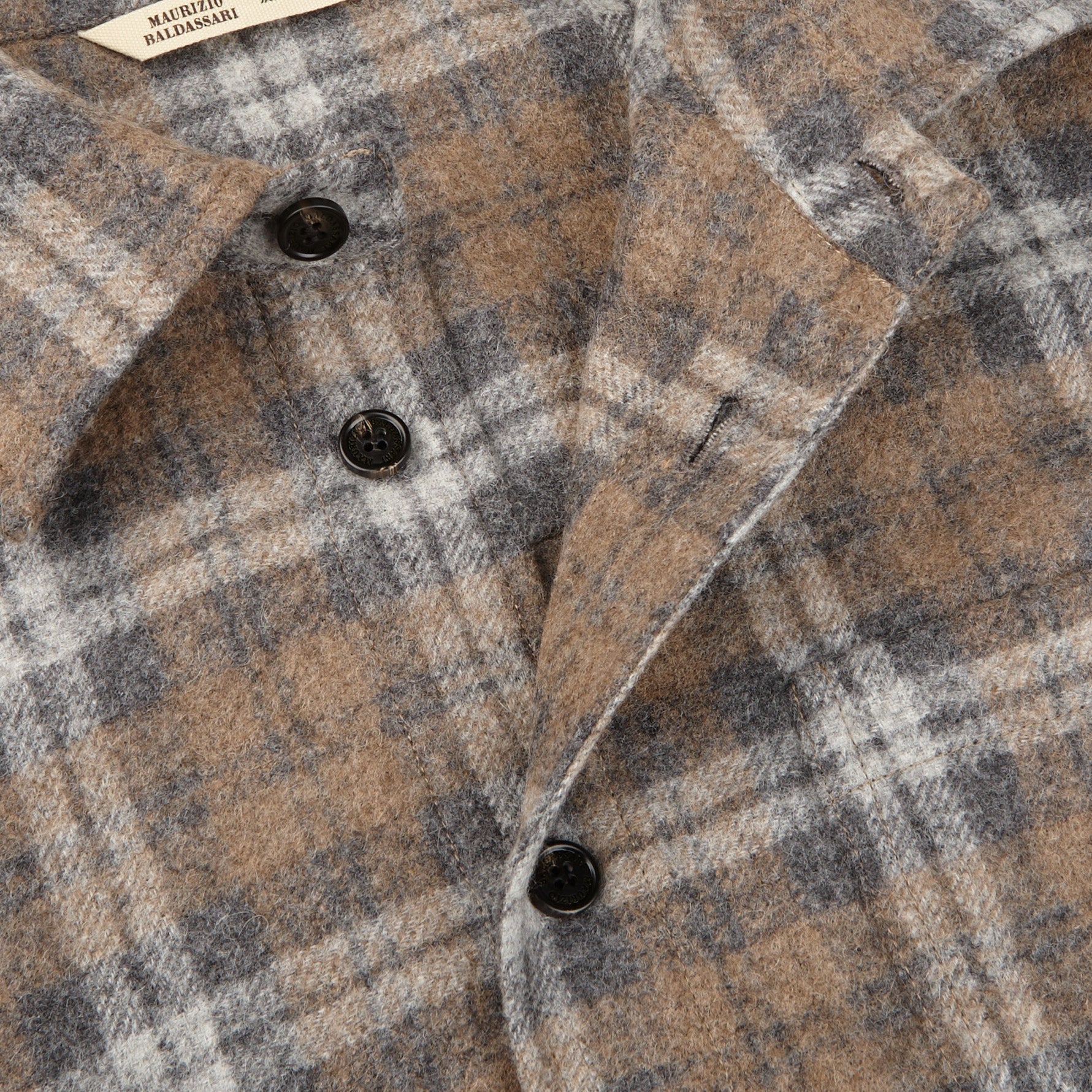 Maurizio Baldassari Beige Grey Checked Baby Alpaca Wool Overshirt Open