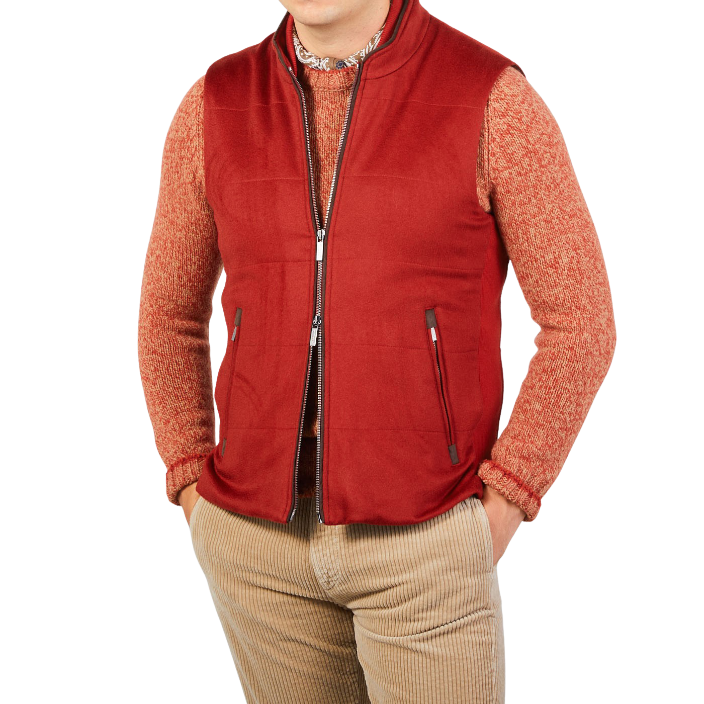 Maurizio Baldassari Paprika Red Water Repellent Pure Cashmere Gilet Front