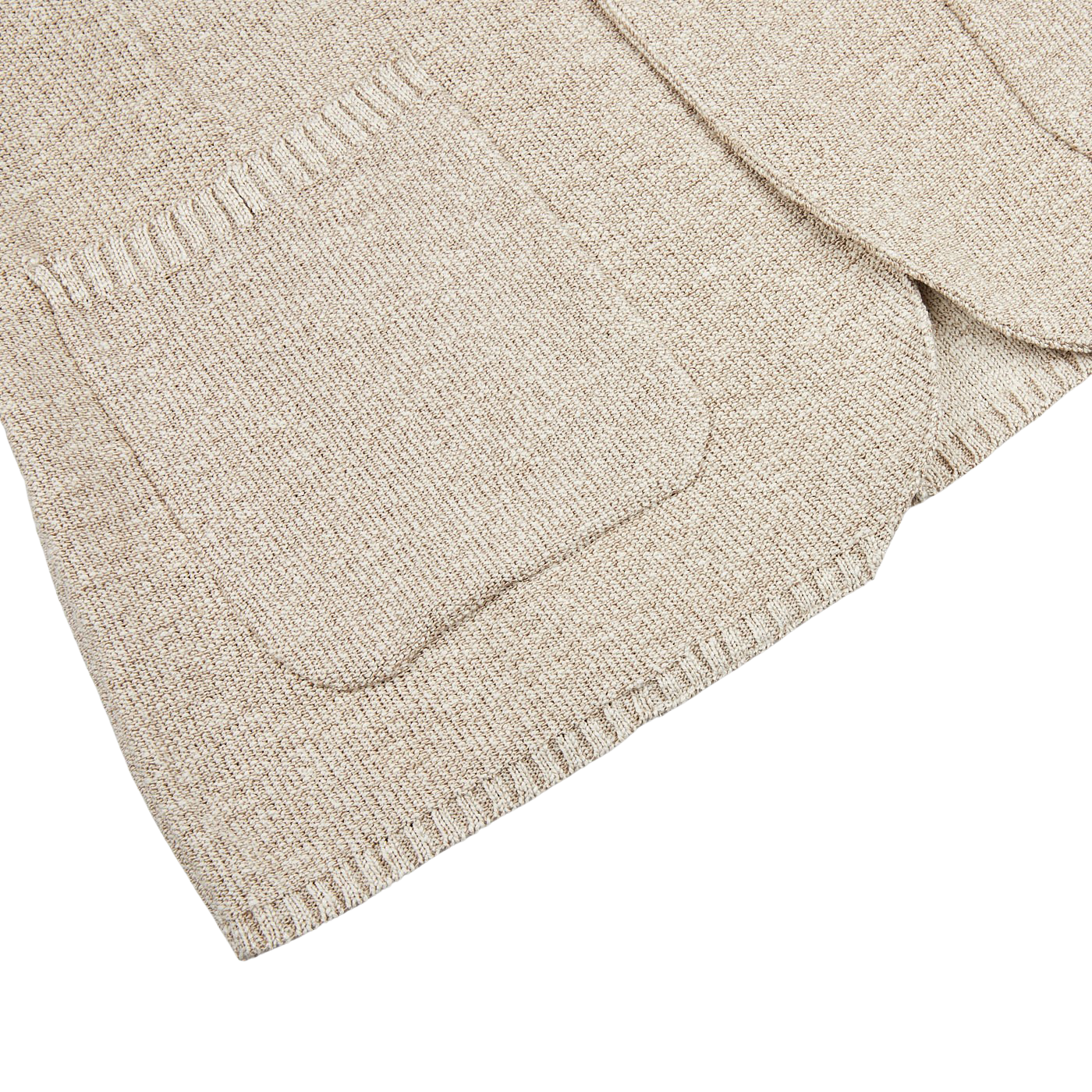 A Beige Melange Cotton Mouline Knitted Jacket by Maurizio Baldassari with a pocket on the front.