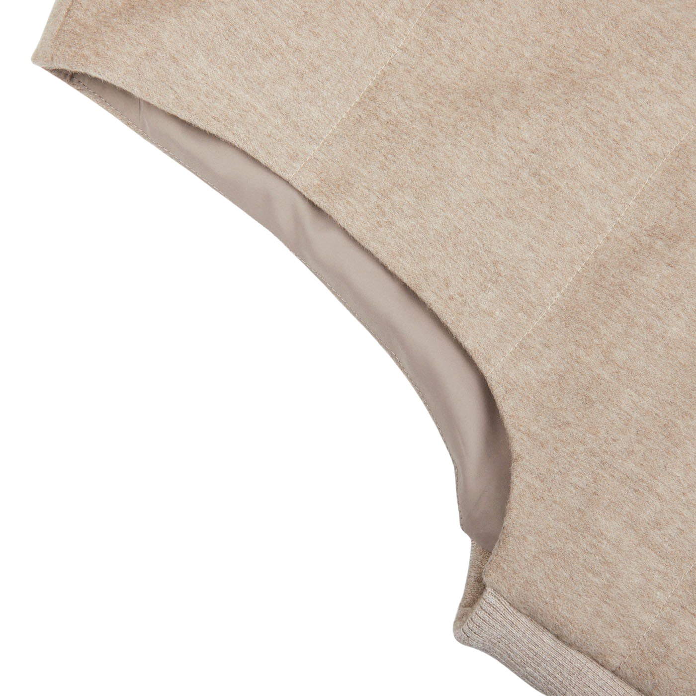 A close up of Maurizio Baldassari's Beige Water Repellent Pure Cashmere Gilet on a white surface.