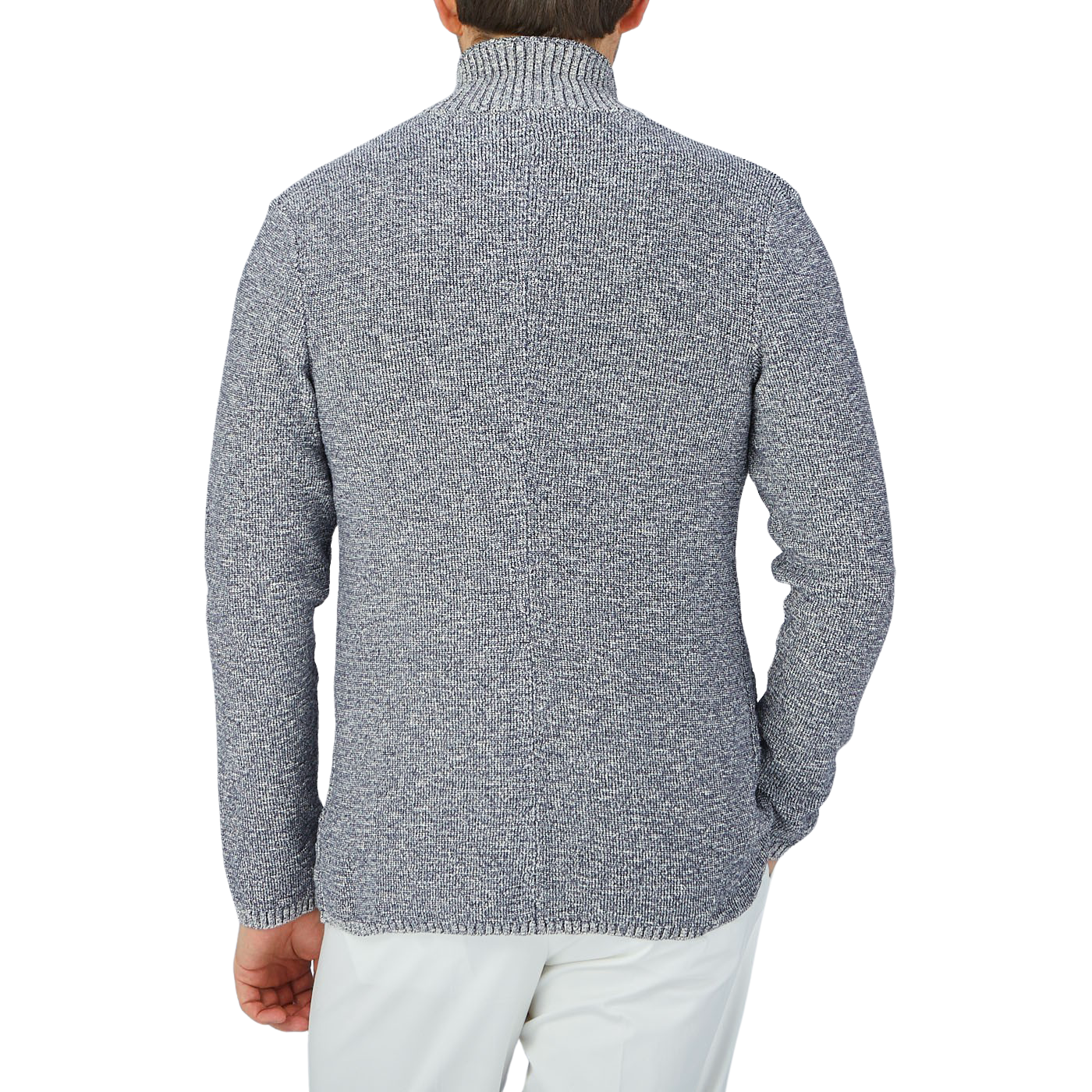 Maurizio Baldassari wearing a Maurizio Baldassari Blue Melange Cotton Mouline Knitted Jacket.
