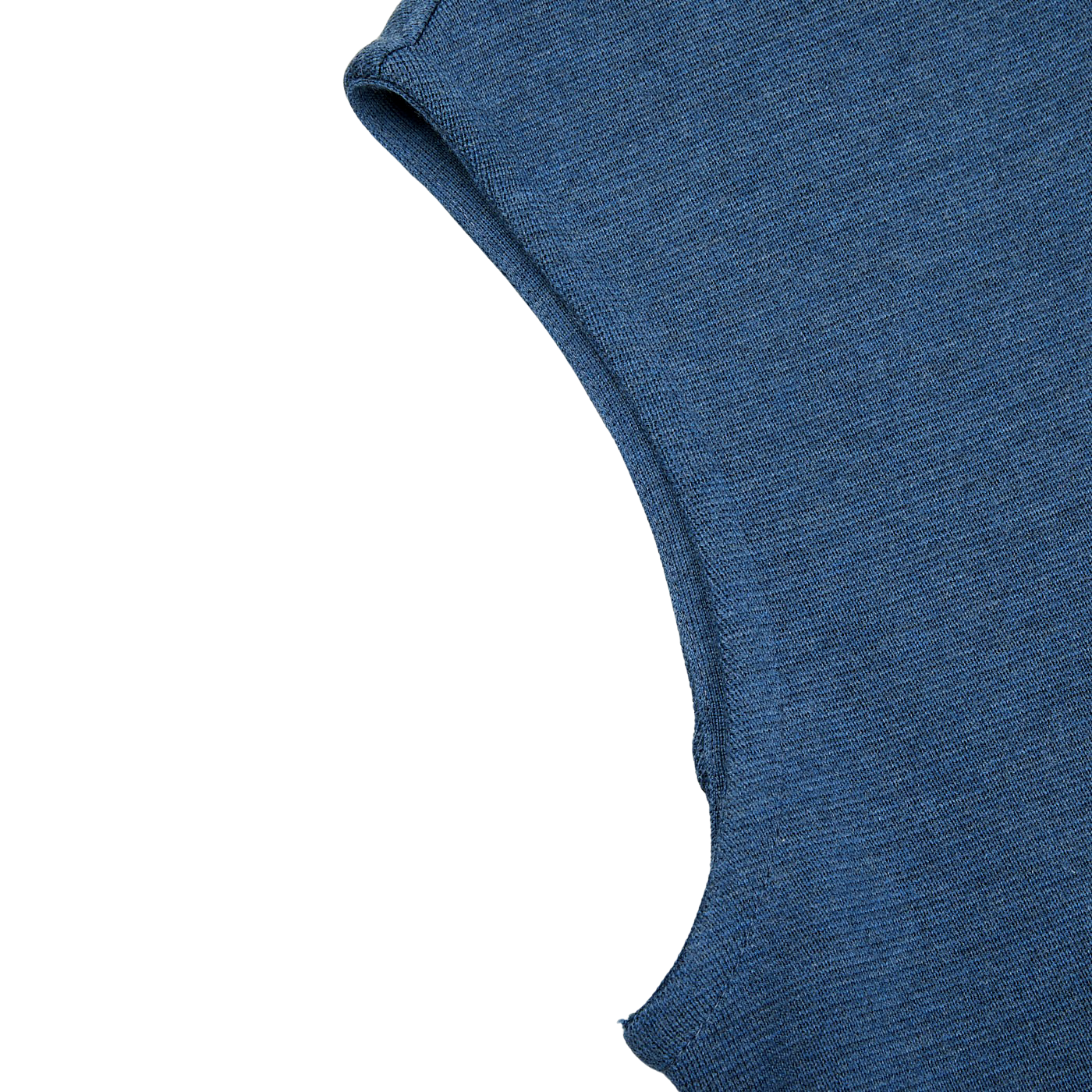 A close up of a Maurizio Baldassari Denim Blue Milano Stitch Wool Zip Gilet.