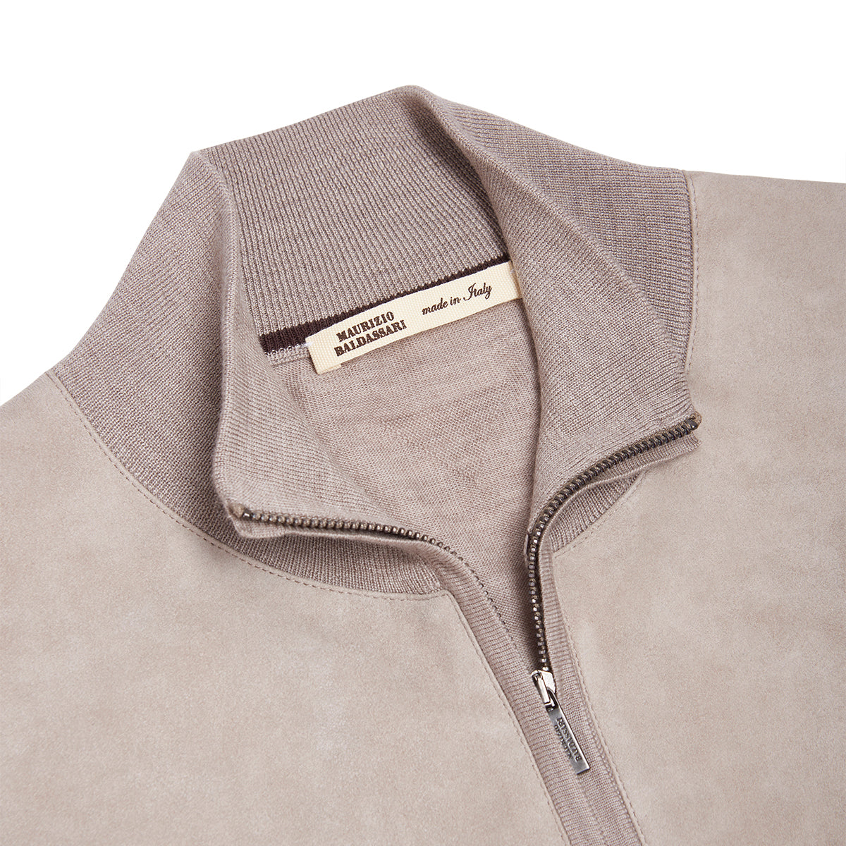 Taupe Lamb Suede and Wool Knit Blouson