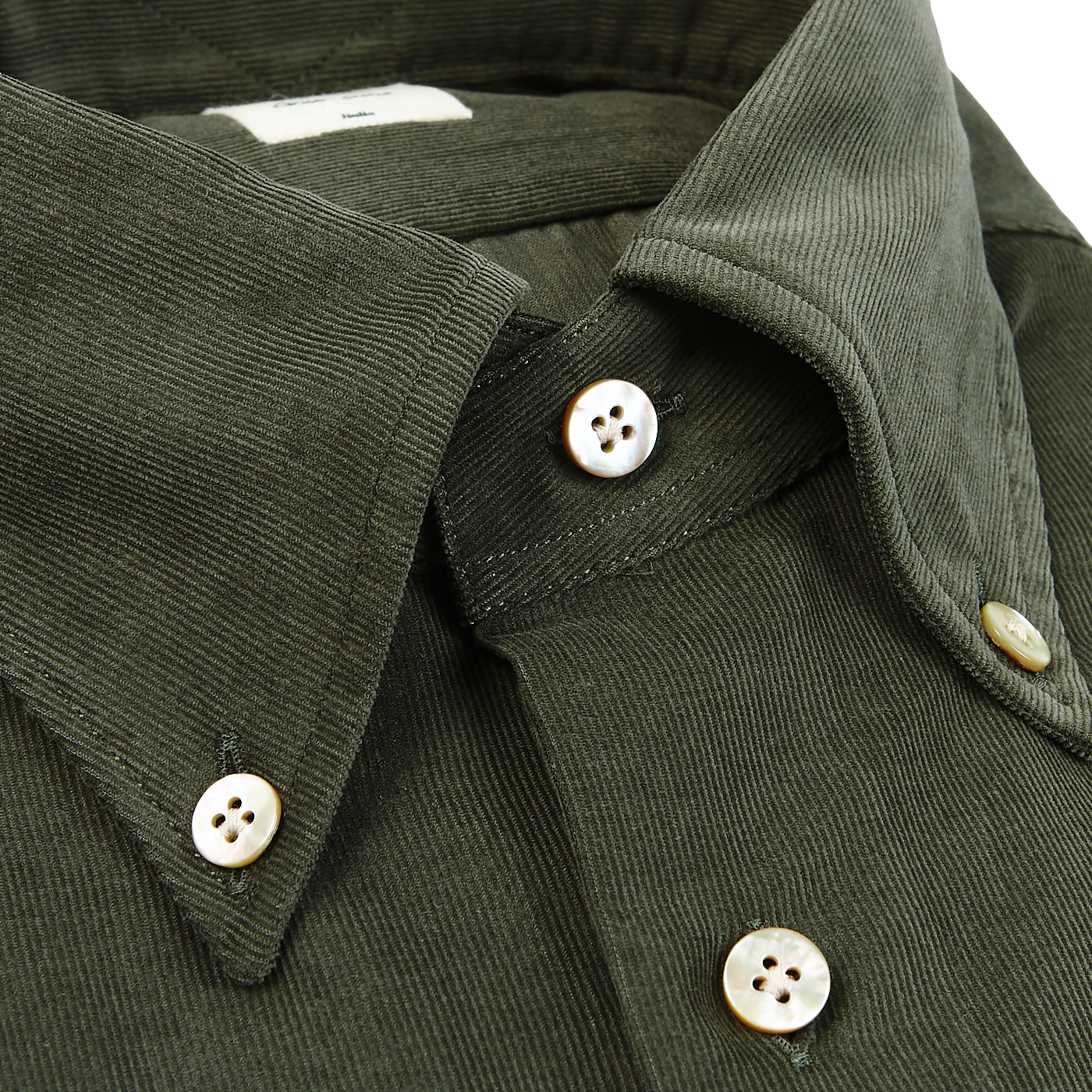 Mazzarelli Green Cotton Corduroy BD Regular Shirt Closed