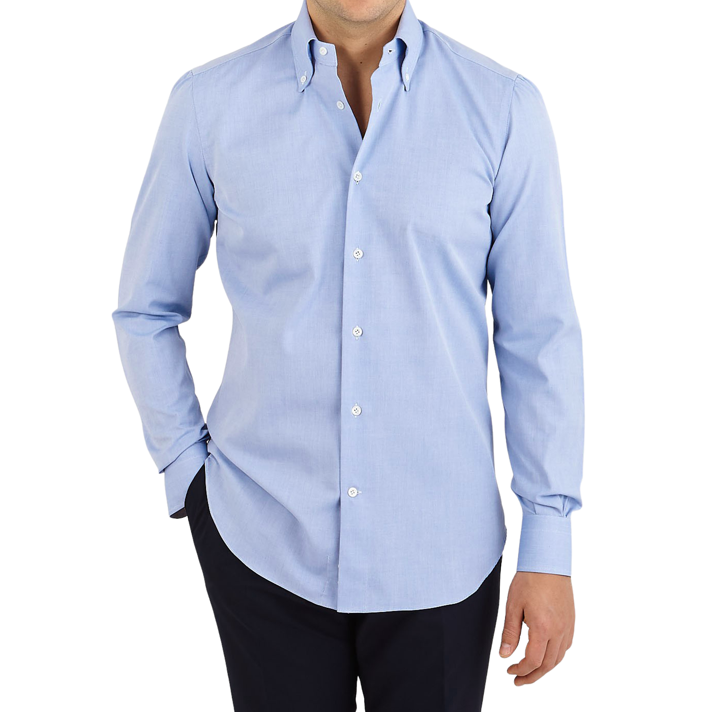 Mazzarelli Light Blue Royal Oxford BD Regular Shirt Front