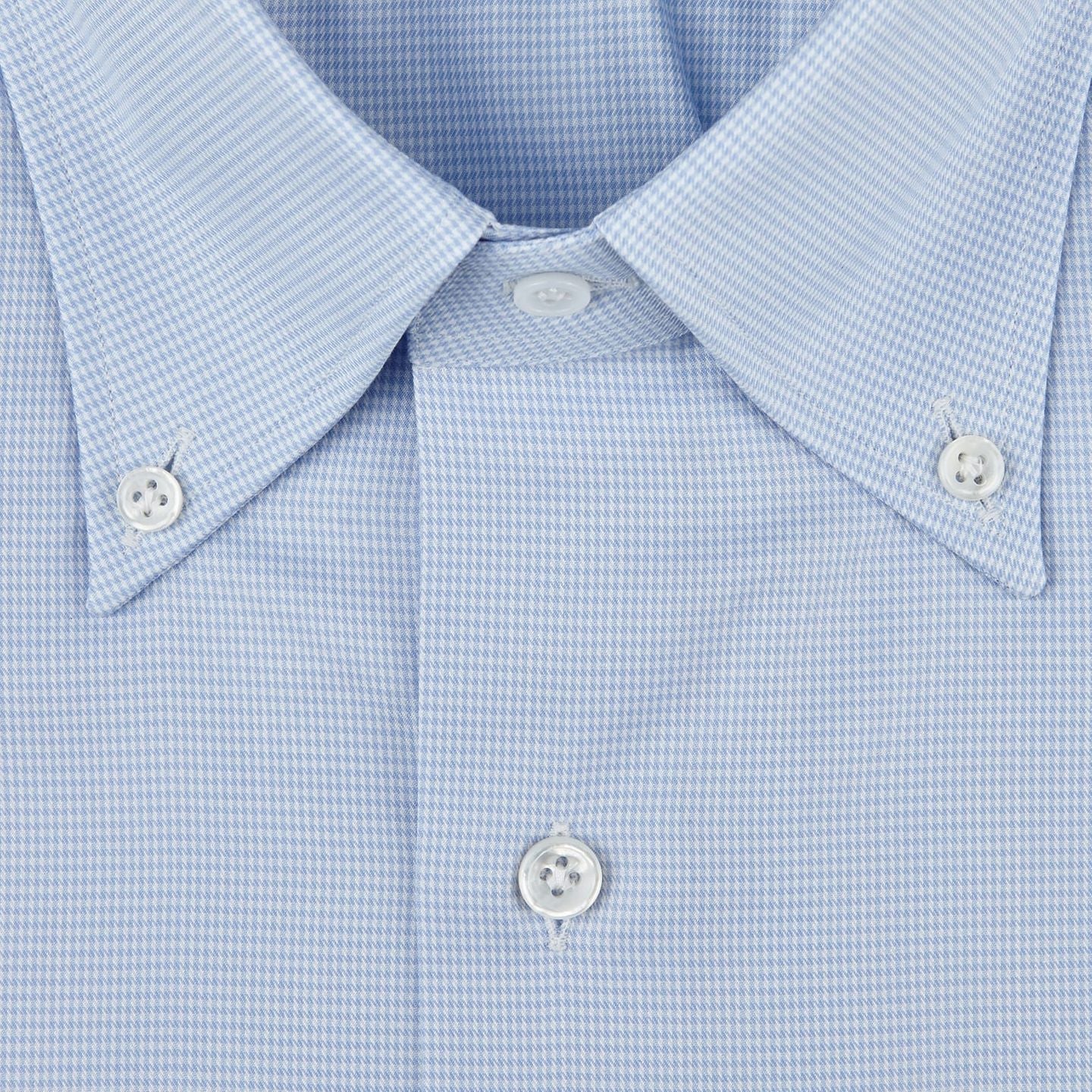 Mazzarelli Sky Blue Houndstooth Button Down Regular Fit Shirt Fabric
