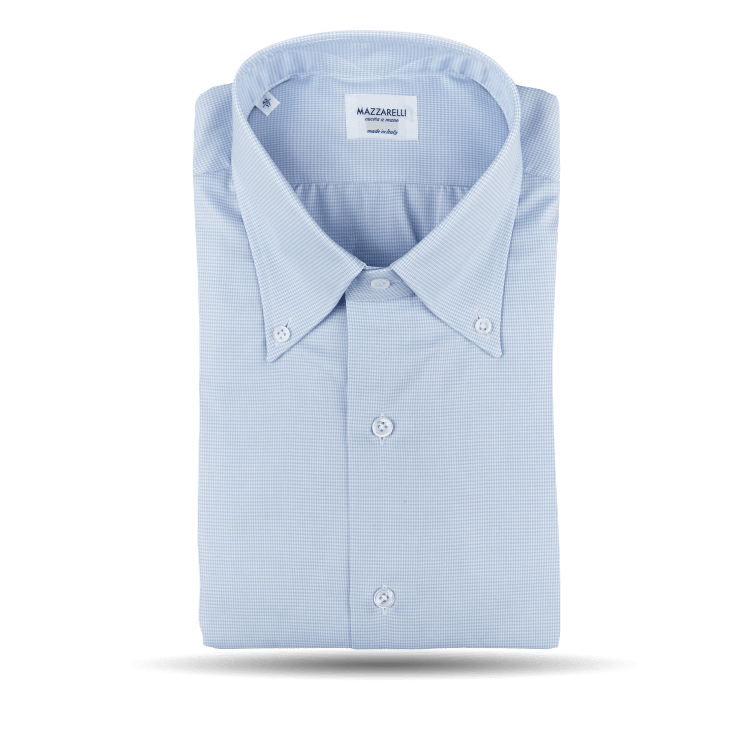 Mazzarelli Sky Blue Houndstooth Button Down Regular Fit Shirt Feature