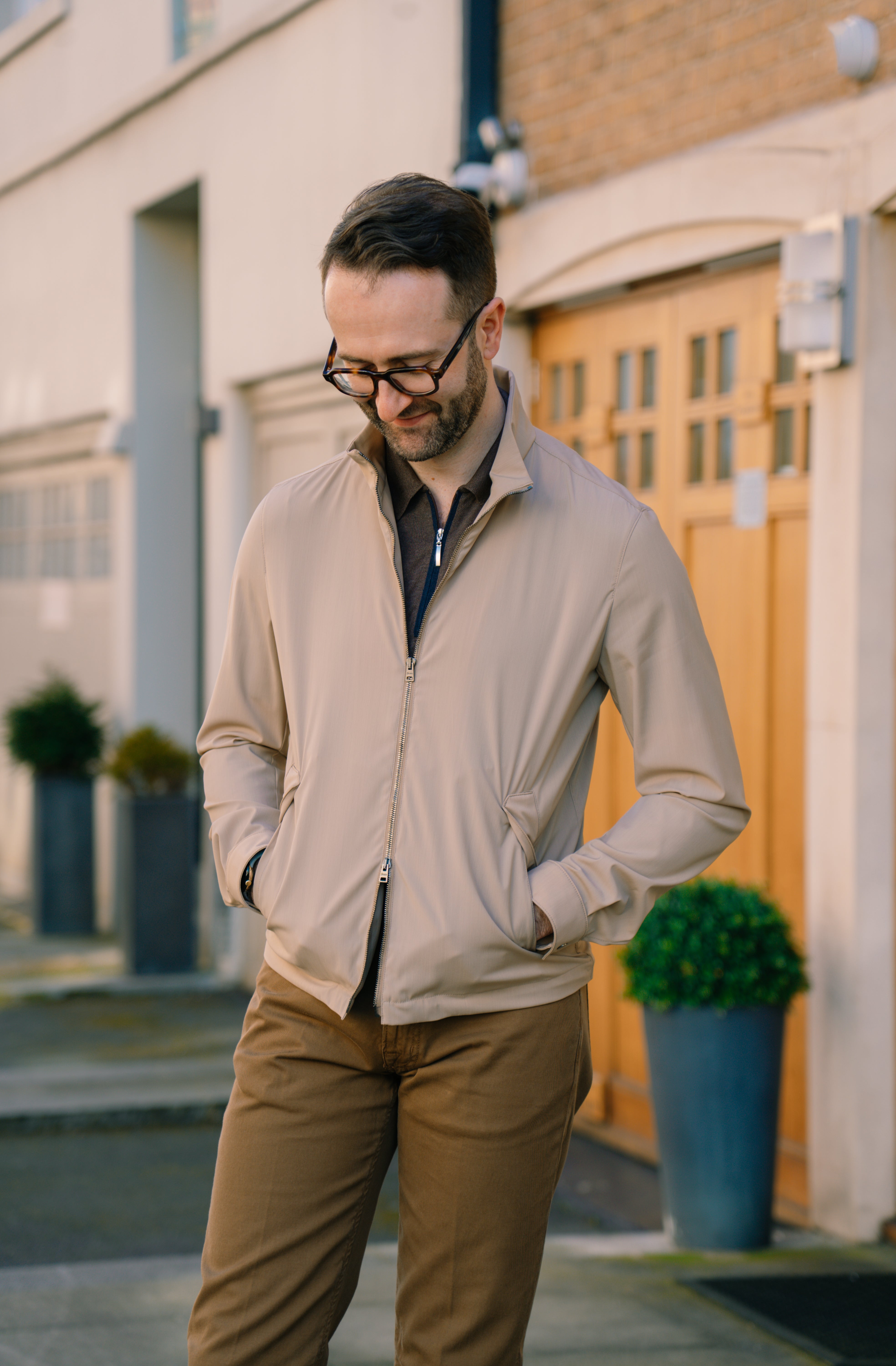 Beige Wool Blend Zip Blouson
